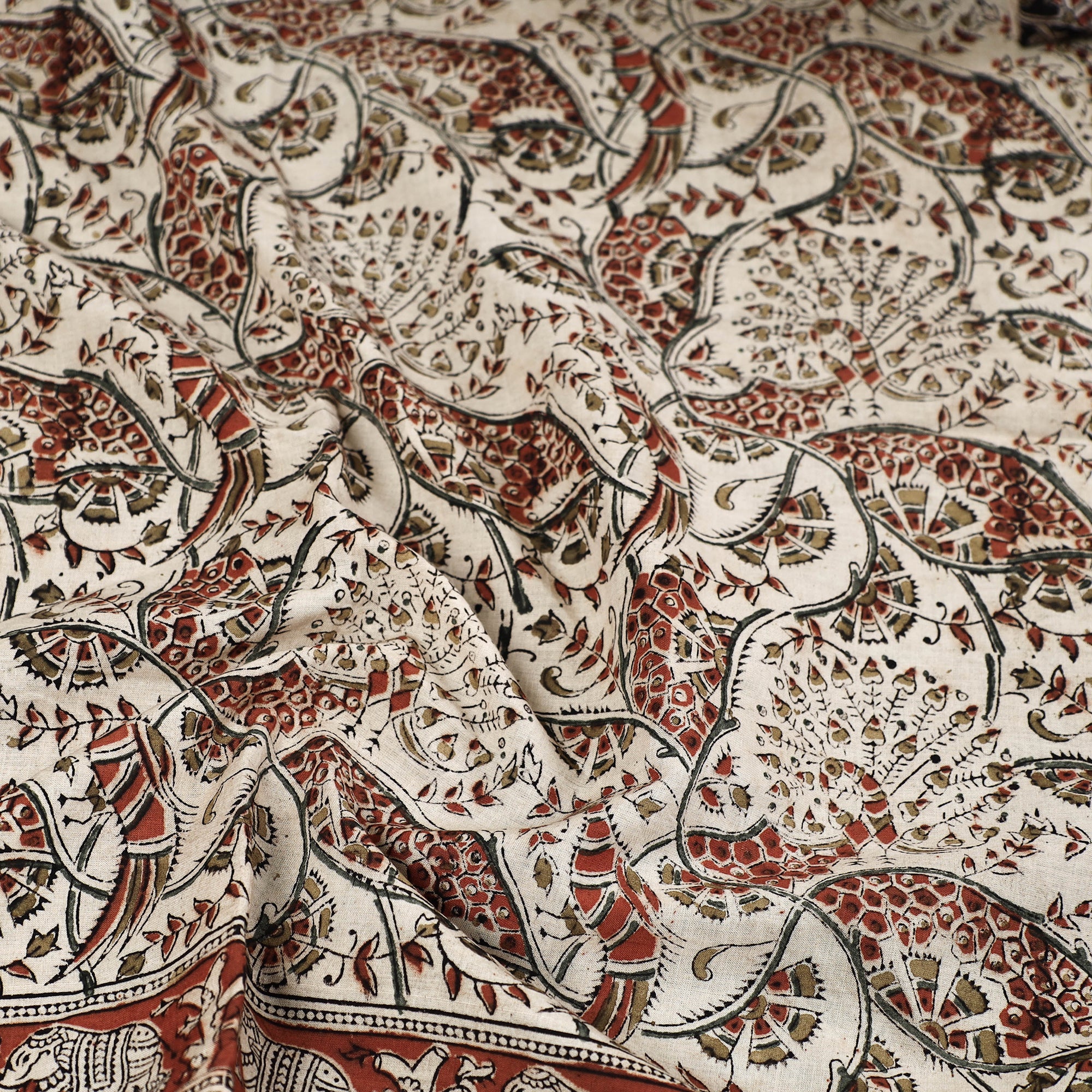 PITCHUKA SRINIVAS KALAMKARI PEDANA Beige - Pedana Kalamkari Block Printed Natural Dyed Cotton Scarf 89 - view 2