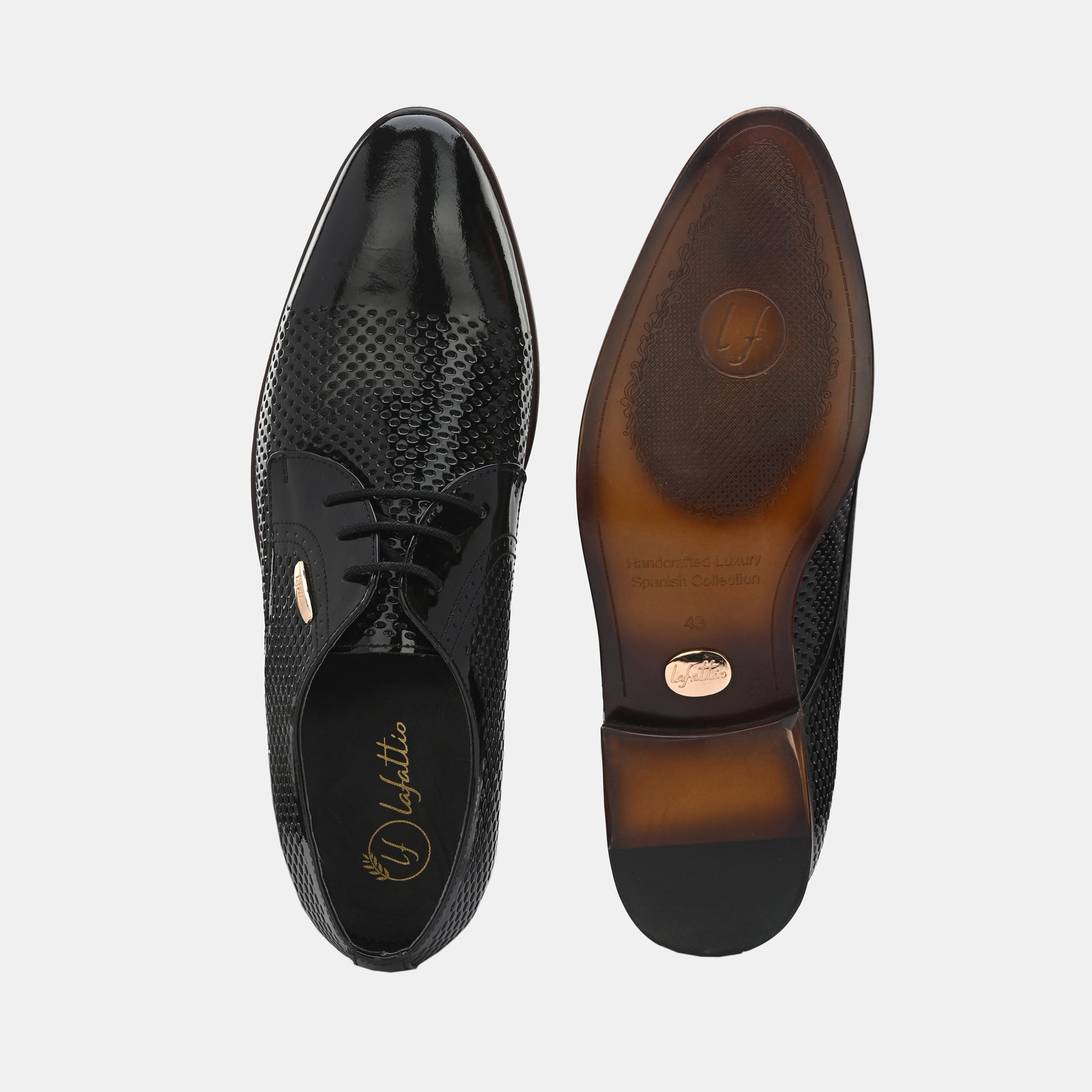 Patent Black Perforated Lace-Up Shoes by Lafattio - view 2