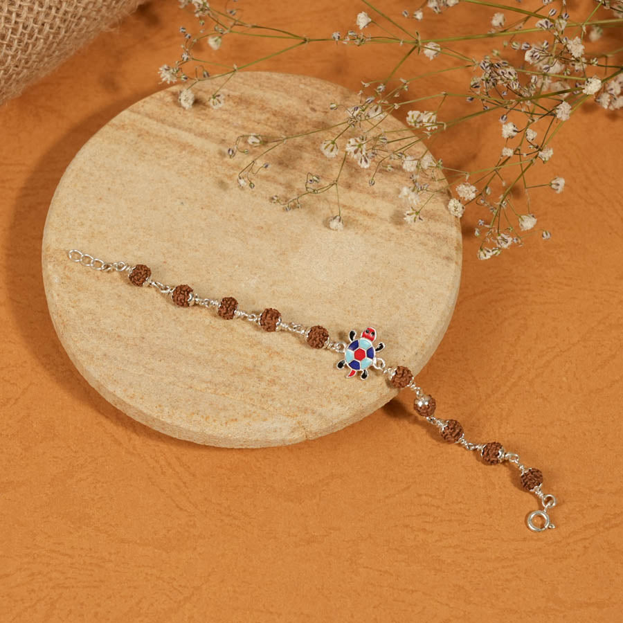 Prinjal Jewellers Rudraksha Silver Bracelet with Colorful Tortoise Single Line for Kids - view 2