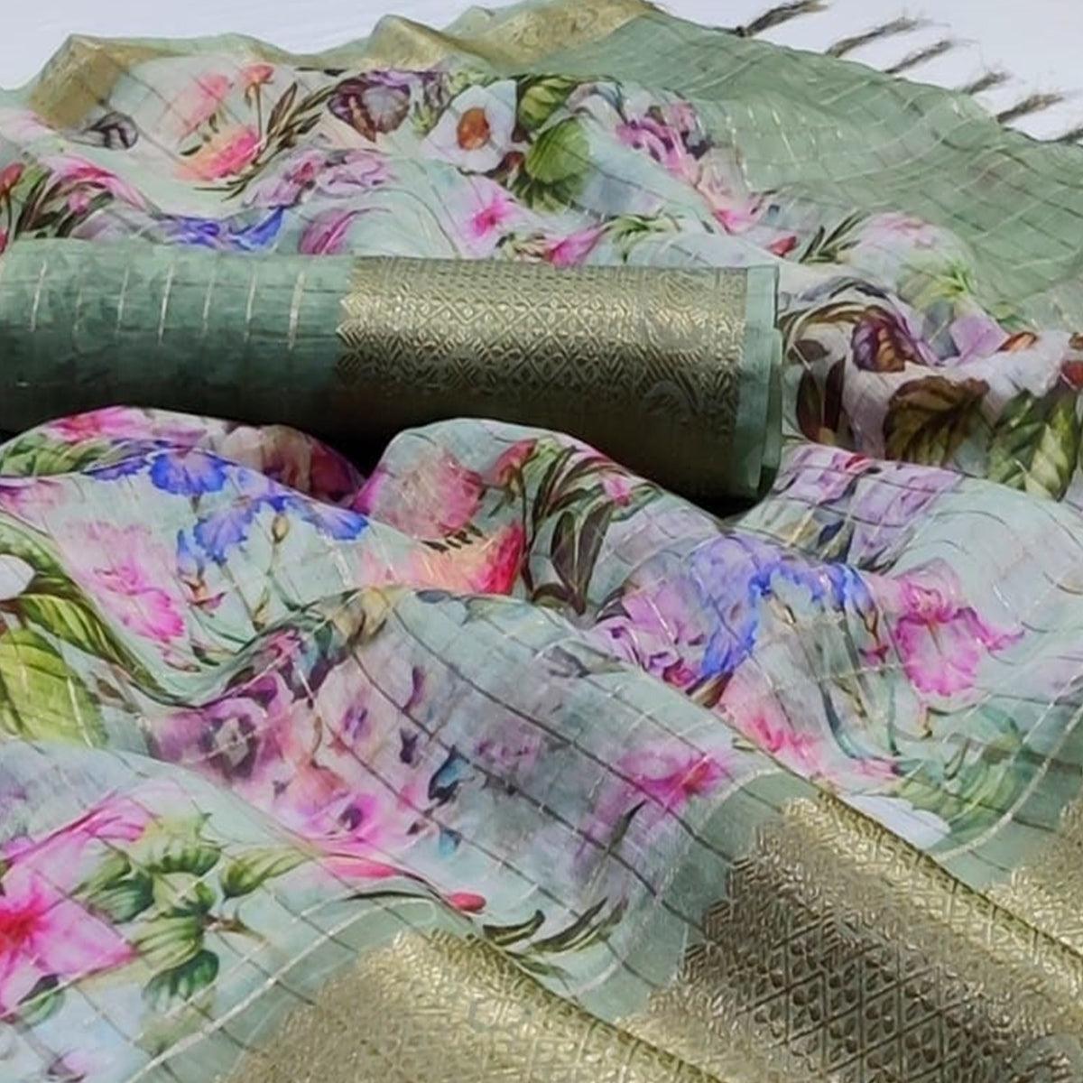 Peachmode Majesty Gray Colored Festive Wear Woven Banarasi Silk Saree - view 2