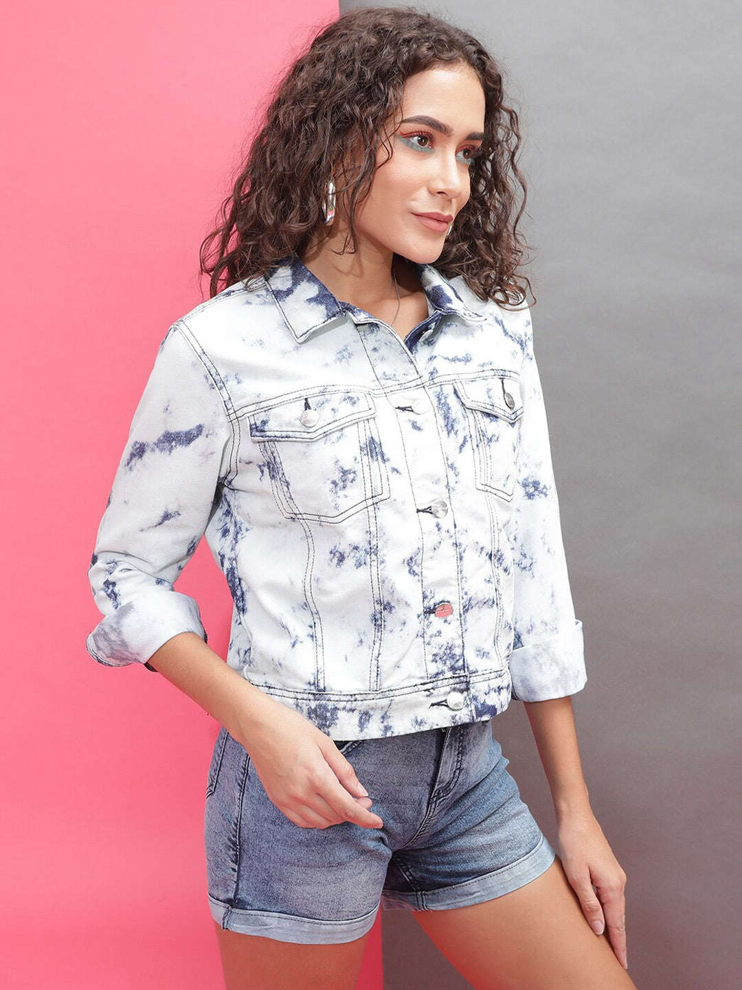 Freehand By The Indian Garage Co Women Tie And Dye Trucker Denim Jacket - view 3