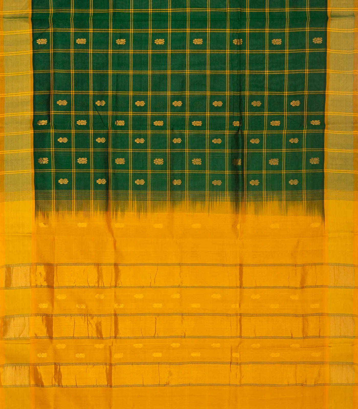 RmKV Dark Green Handloom Silk Cotton Saree With Checks & Buttas - view 2
