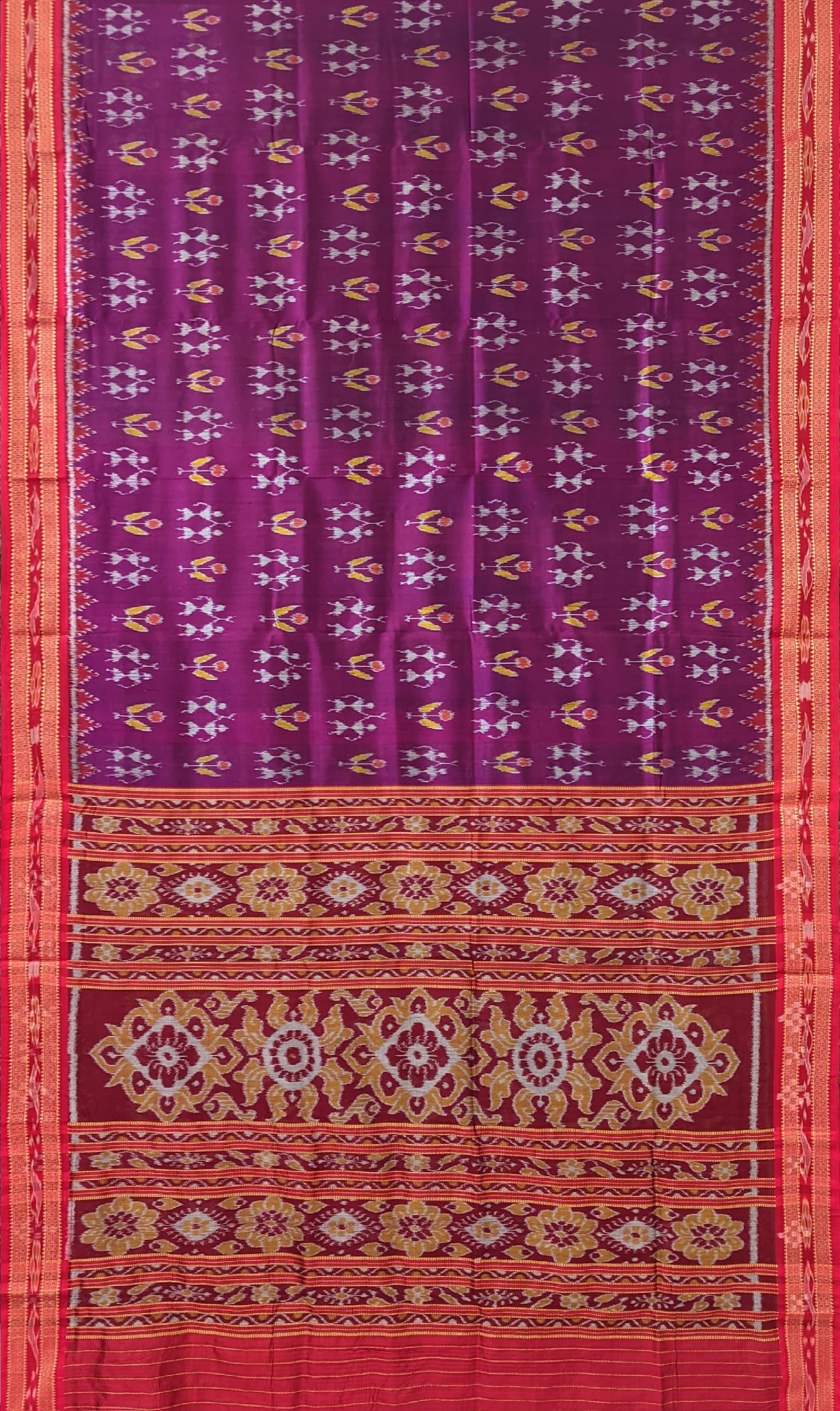 IndianVillèz Wine Tribal Themed Odisha Handloom Khandua Silk Saree