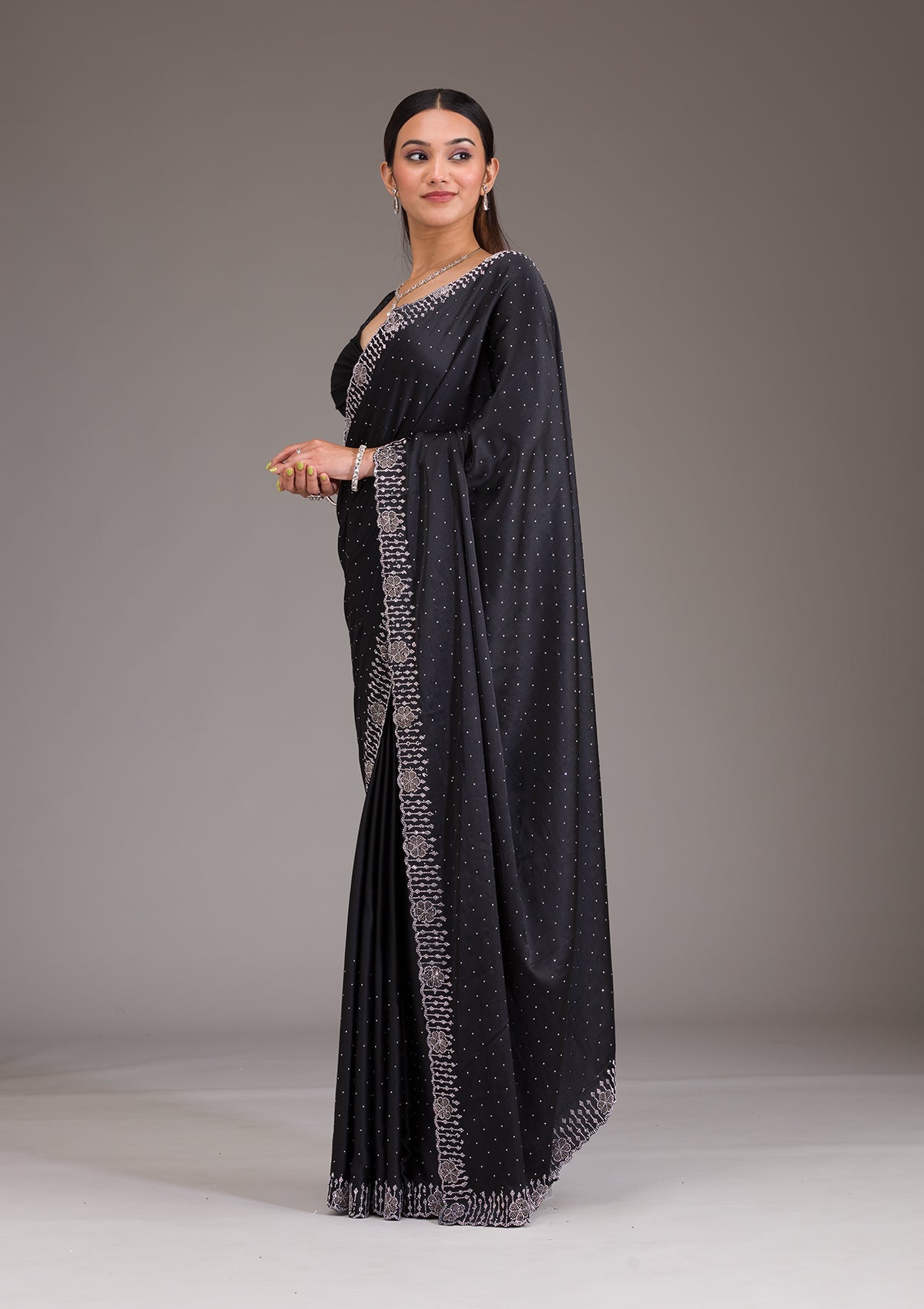 Koskii Black Swarovski Satin Saree – Women's - view 3
