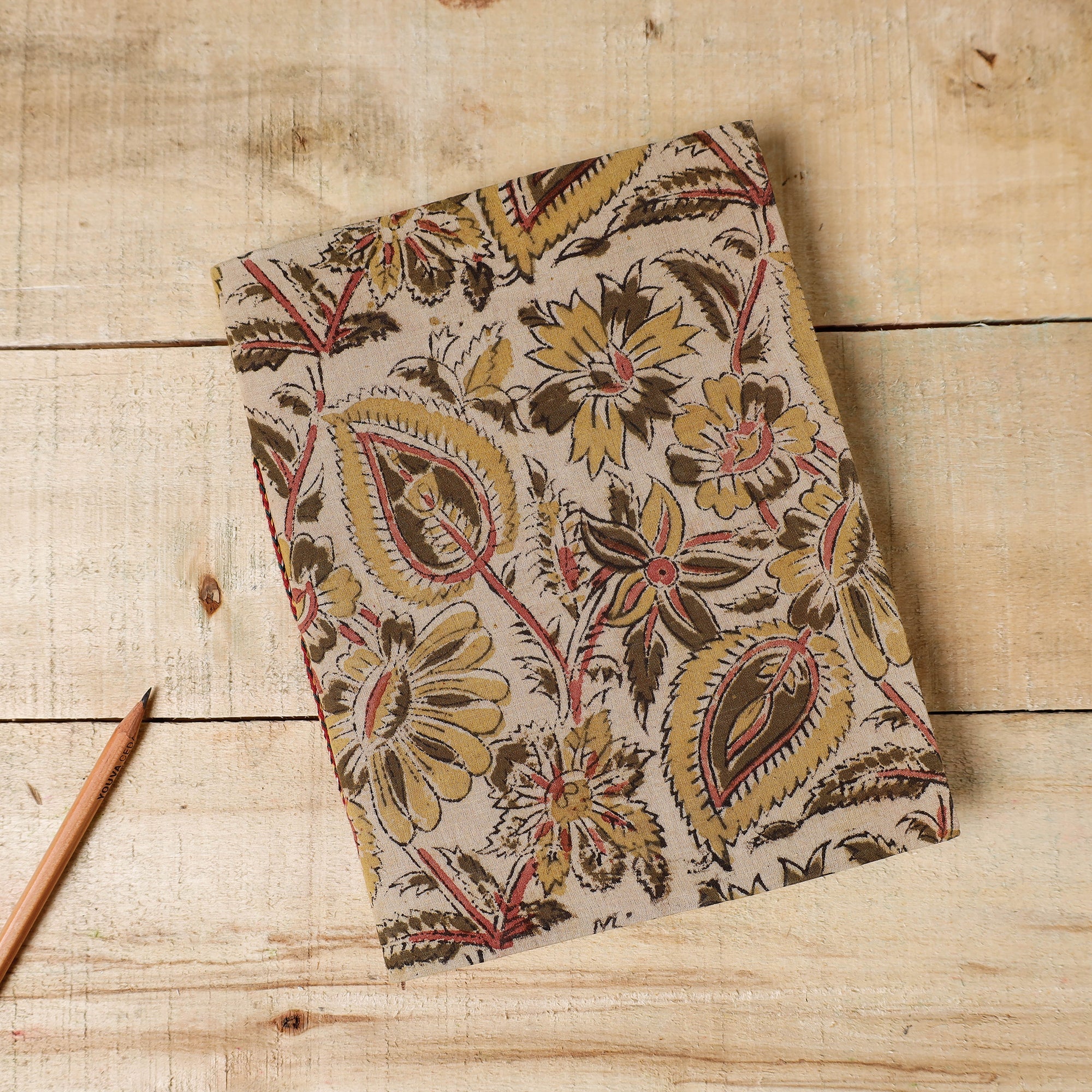 BINDAAS UNLIMITED Beige - Kalamkari Fabric Cover Handmade Paper Notebook (9 x 7 in)