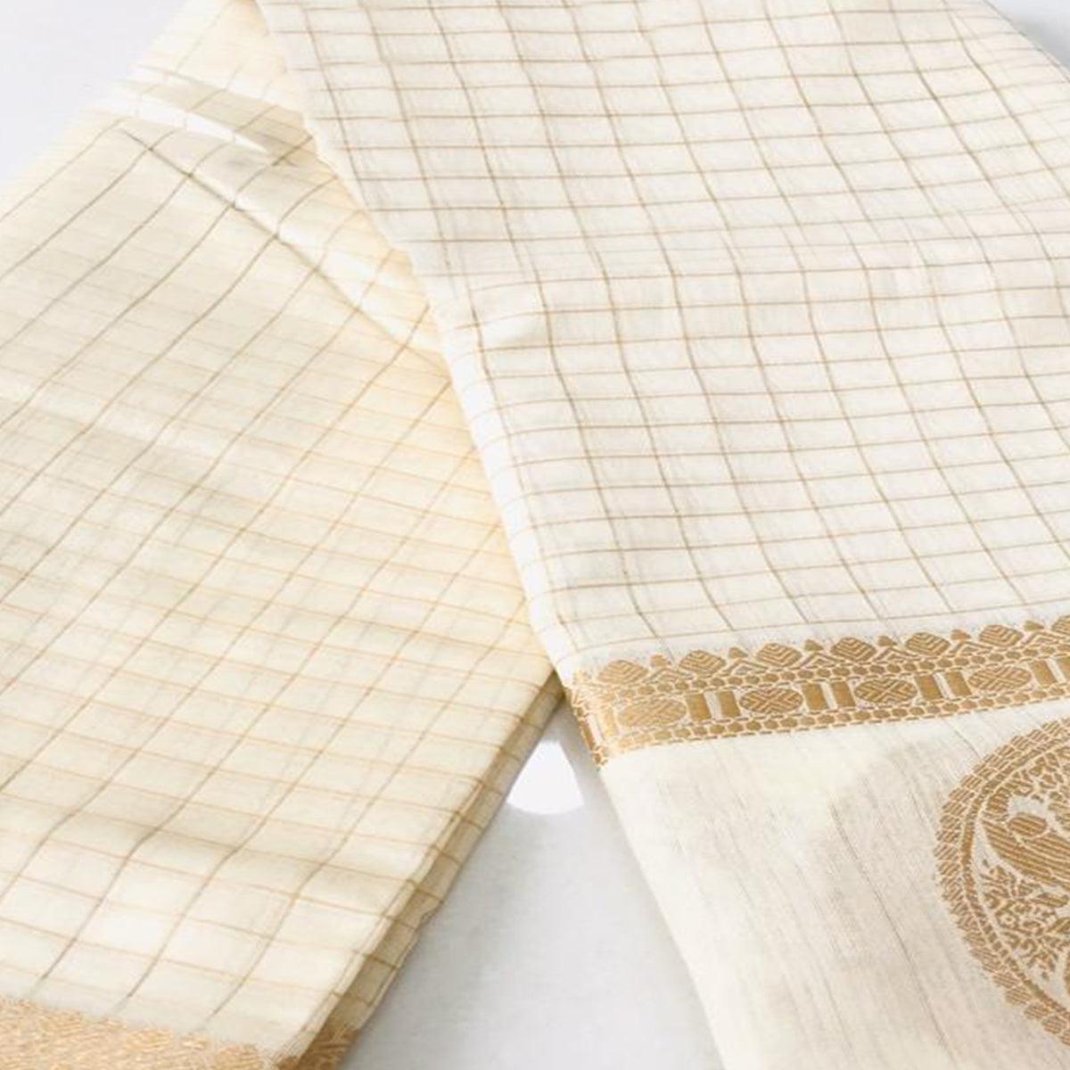 Peachmode Desirable Offwhite Colored Festive Wear Woven Silk Saree - view 2