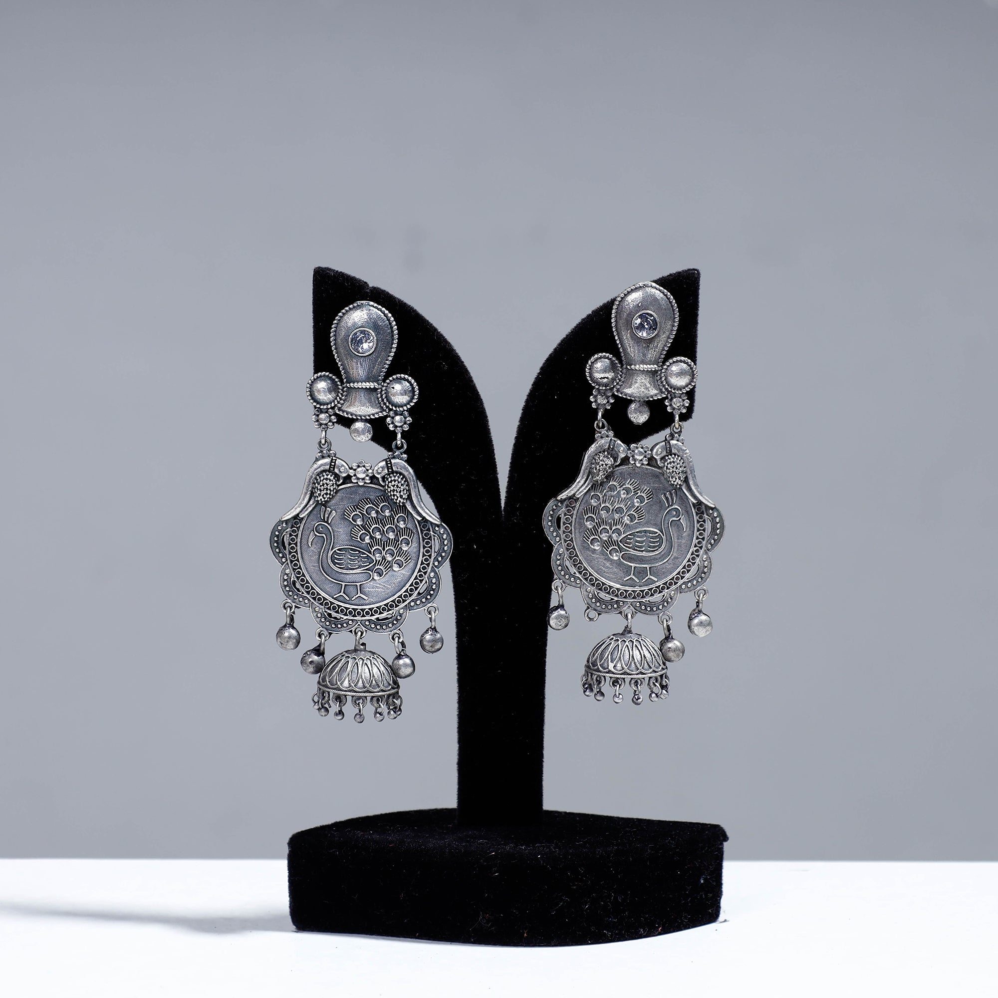 WHITE RIVER STORIES Antique Silver Finish Oxidised Brass Base Earrings