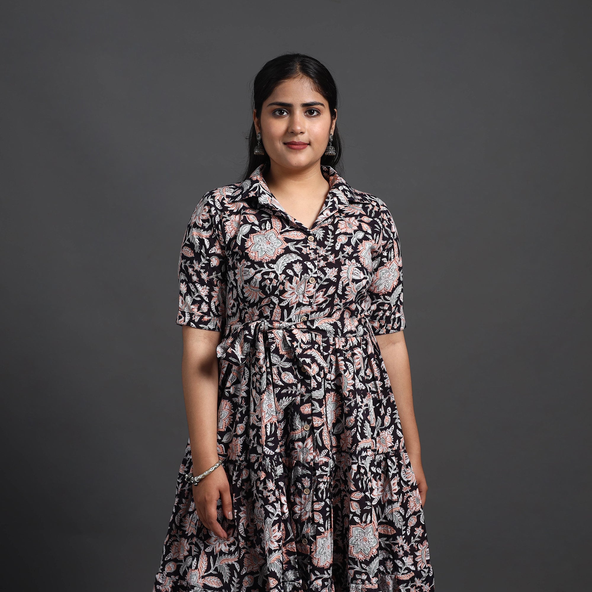 ITOKRI CASUALS Black - Tiered Cotton Block Print Sanganeri Dress 09 - view 2
