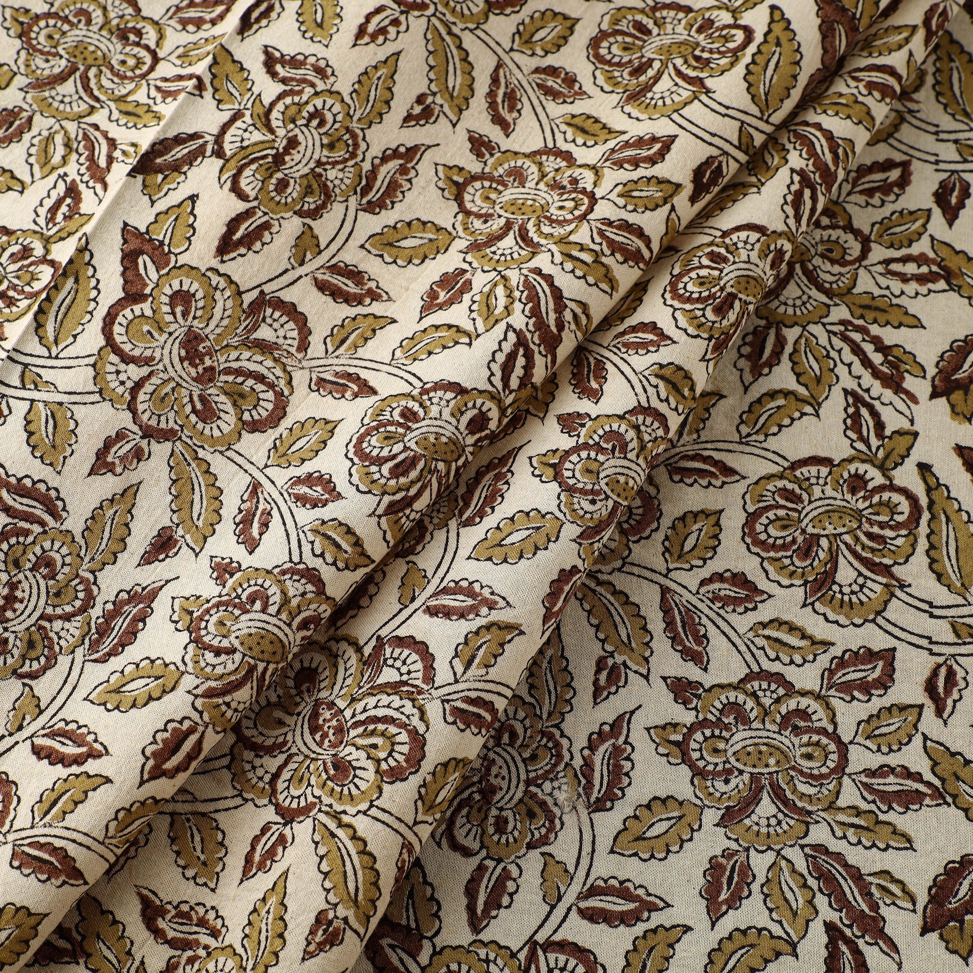 PITCHUKA SRINIVAS KALAMKARI PEDANA Beige - Block Print Cotton Pedana Kalamkari Fabric 23 - view 2