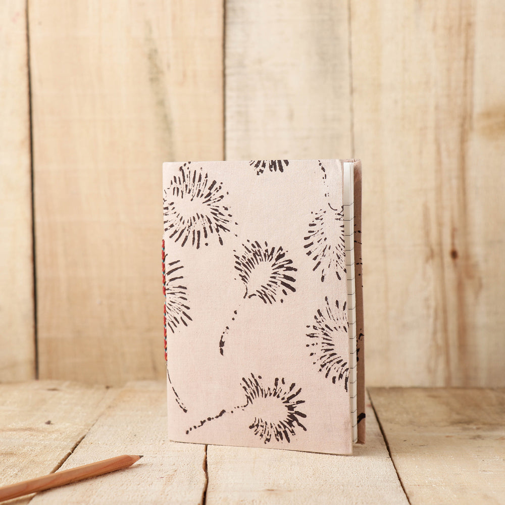 BINDAAS UNLIMITED Beige - Art Block Print Fabric Cover Handmade Paper Notebook (7 x 5 in)