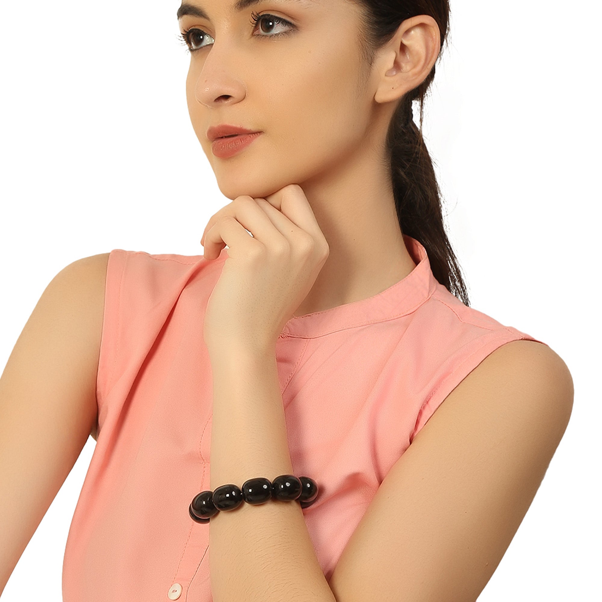 Black Stone Stretchable Bracelet by Bamboo Tree Jewels - view 2