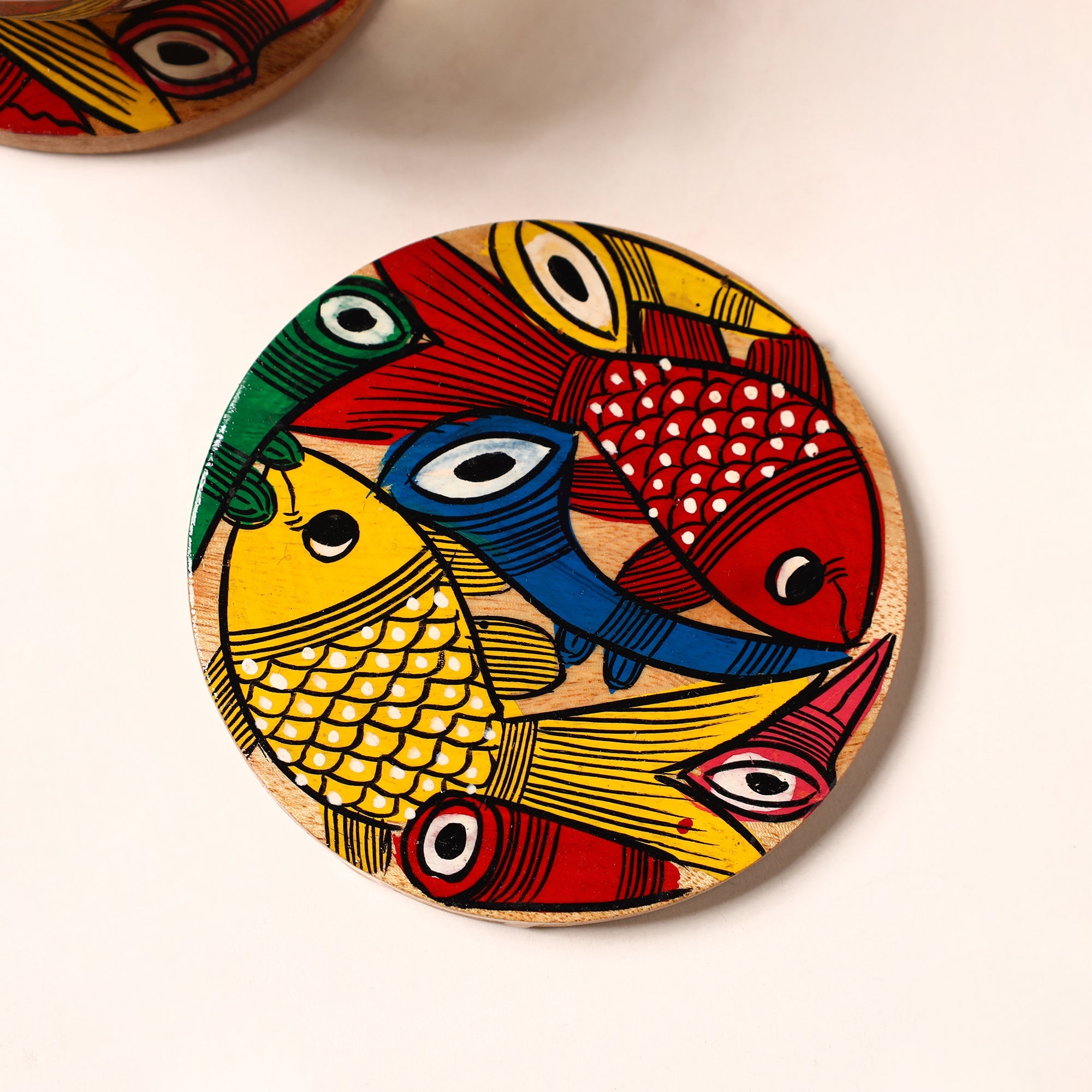 ITOKRI CRAFTS INITIATIVE Bengal Patua Handpainted Akashmoni Wooden Coasters (Set of 4) 13 - view 2