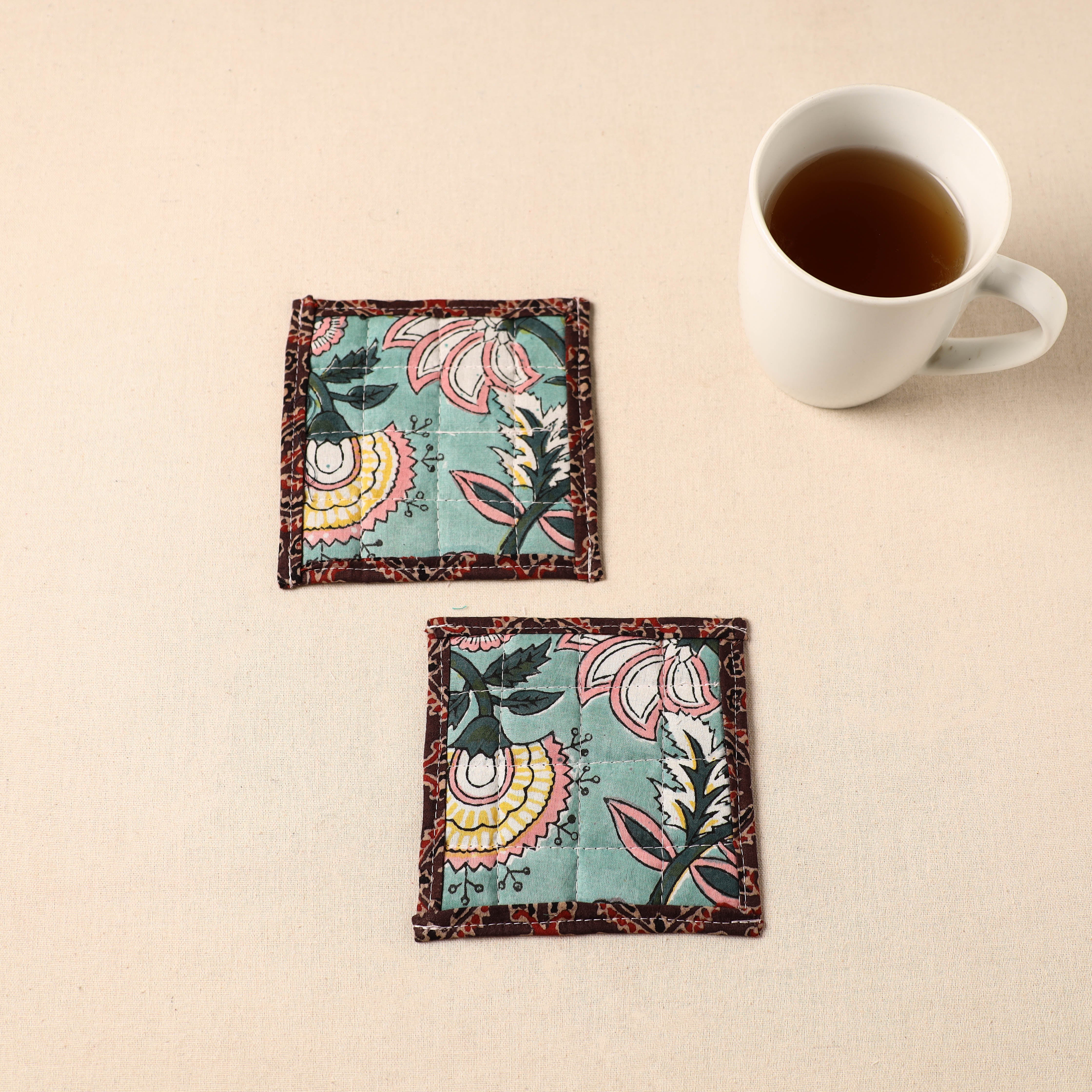 JALPARI Floral Print Cotton Quilted Coasters (Set of 2) 41