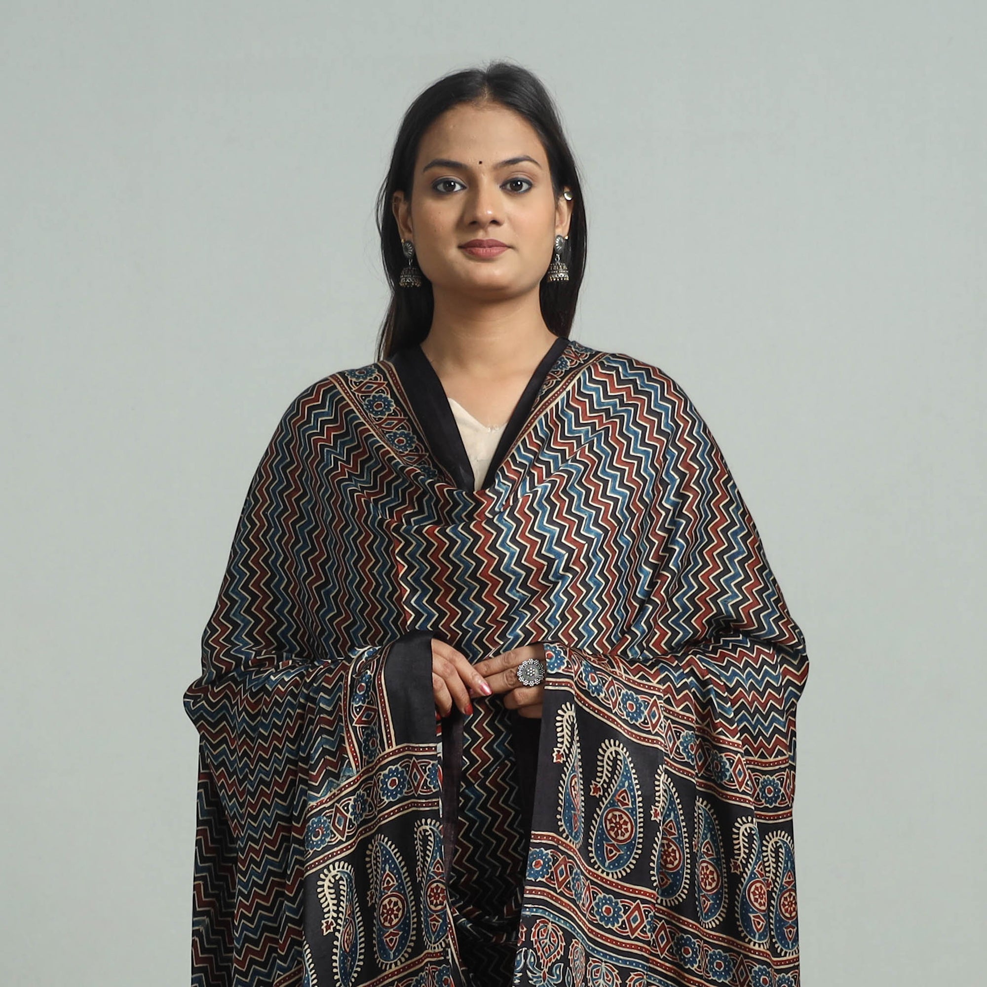 KACHCHH JI CHHAAP Black - Modal Silk Block Print Ajrakh Dupatta 75 - view 3
