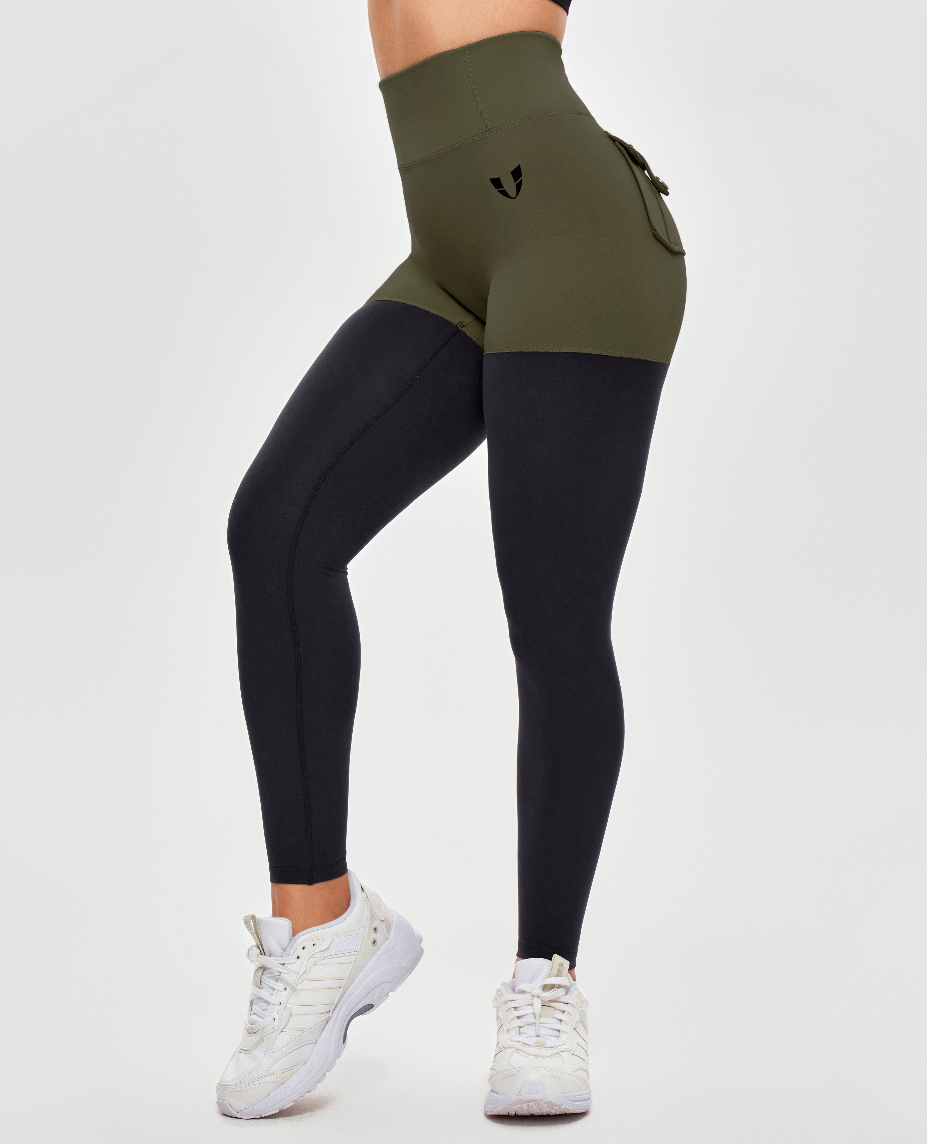 FIRM ABS Cargo Athletic Leggings - Dark Green and Black