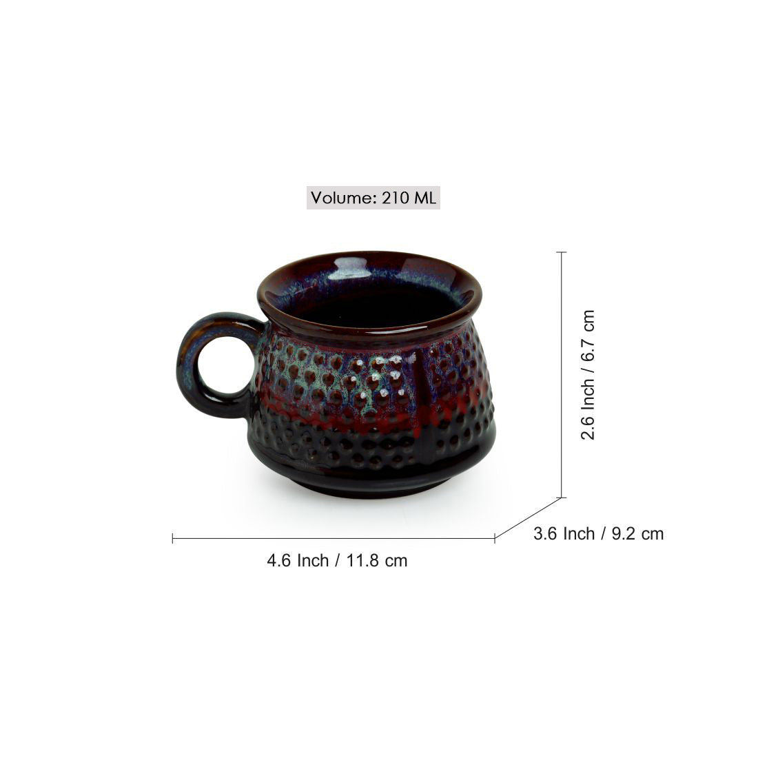 EXCLUSIVELANE 'Dimples of Crimson' Hand Galzed Studio Pottery Ceramic Tea & Coffee Cups (Set Of 6) - view 4