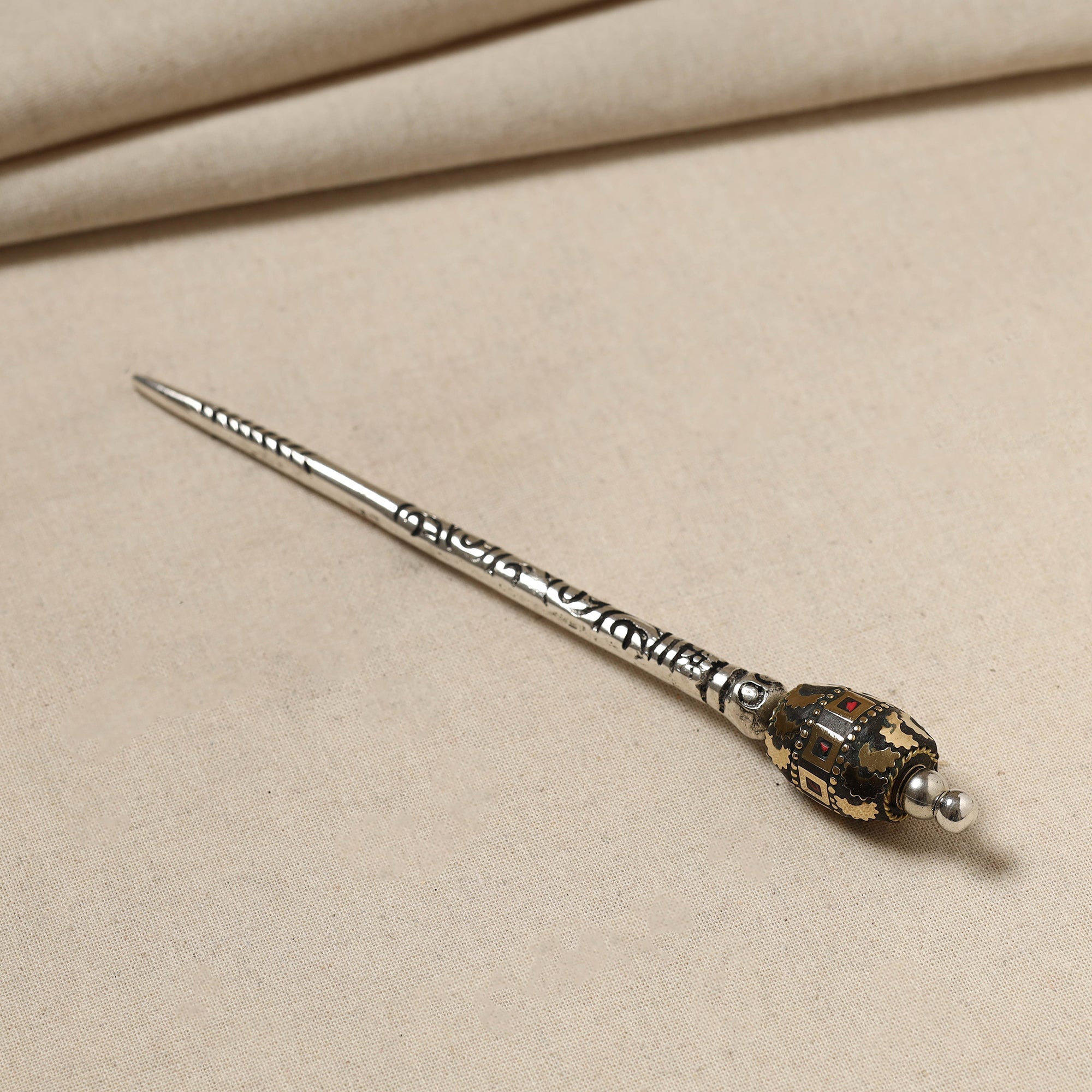 WHITE RIVER STORIES Antique Finish Oxidised German Silver Juda Stick - view 2