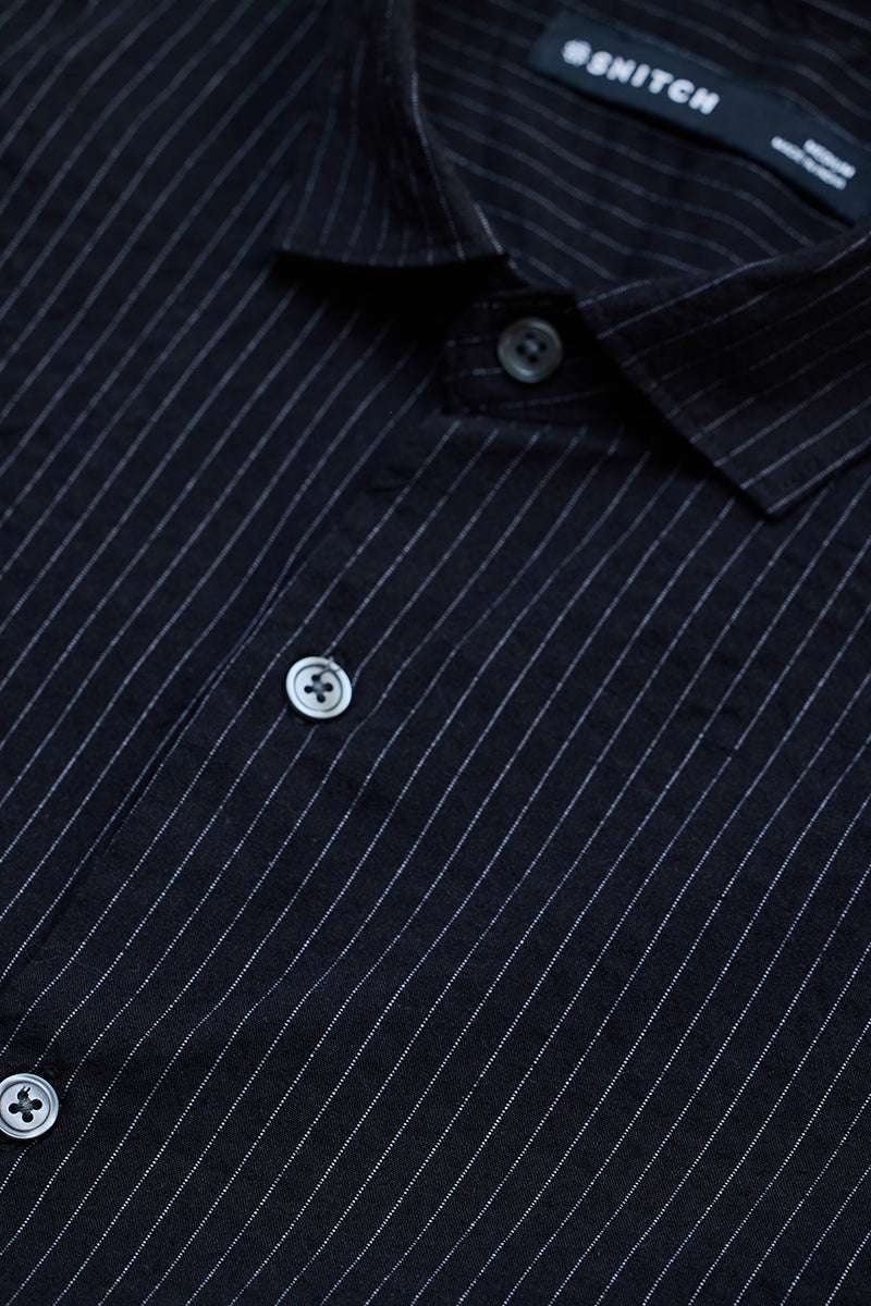 SNITCH Black Slim Fit Stripes Shirt - view 2