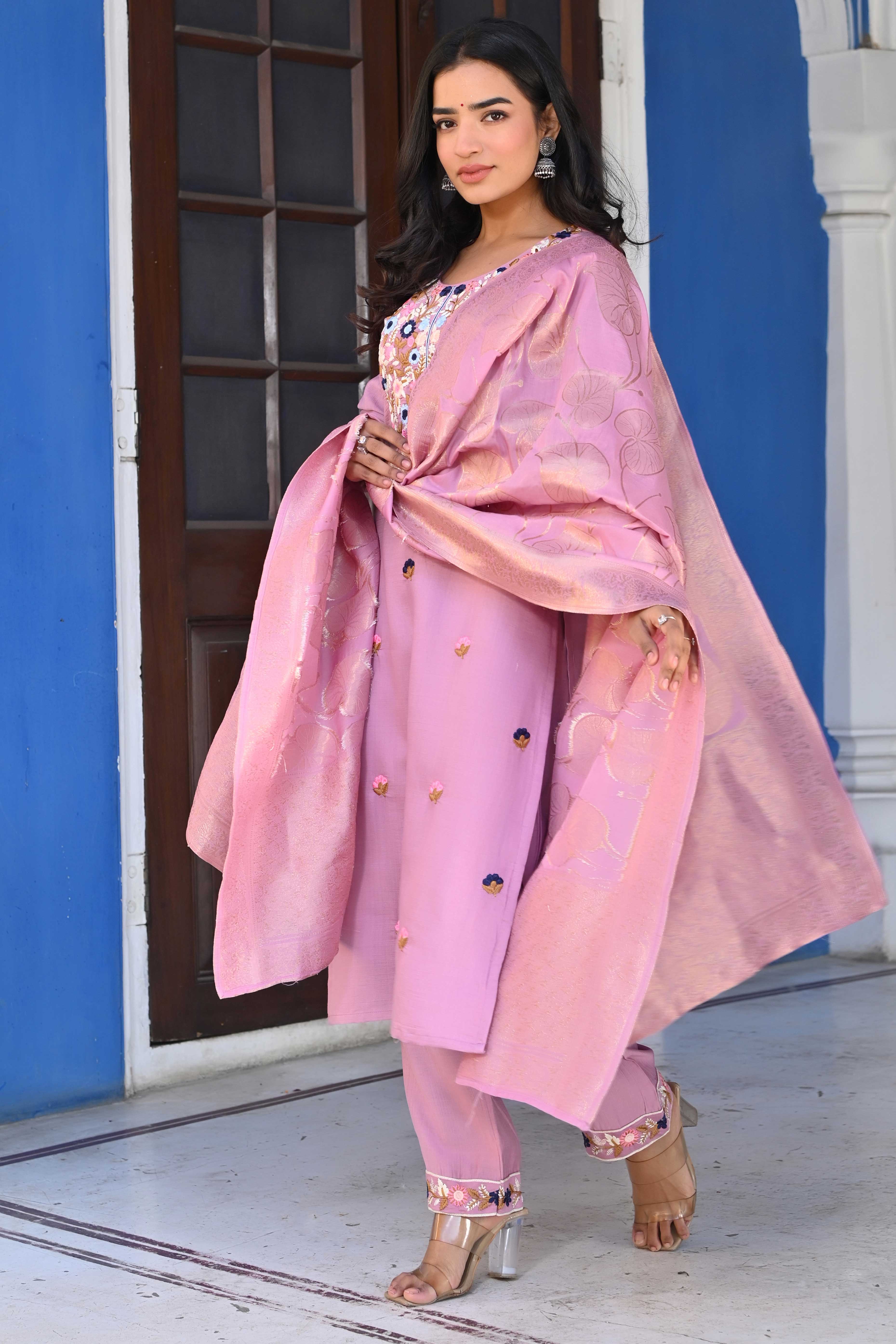 Peachmode Seller Lavender Sequins Embroidered Viscose Salwar Suit - view 3