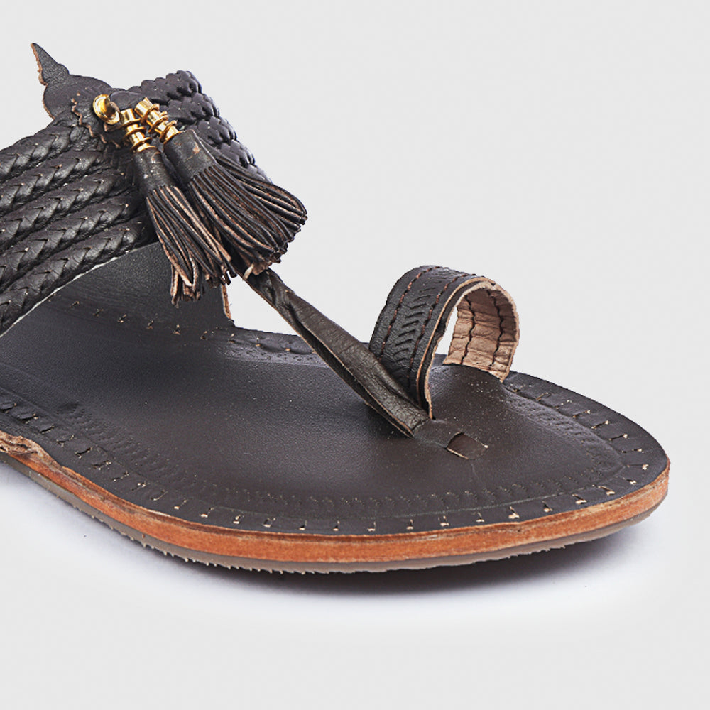 KORAKARI Brown Handstitched Leather Kolhapuri Women Slipper - view 4