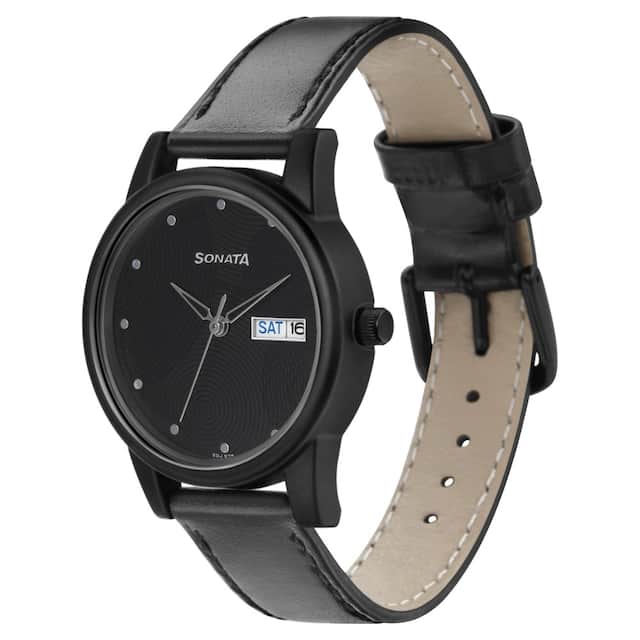 Sonata Lite Black Dial & Leather Strap