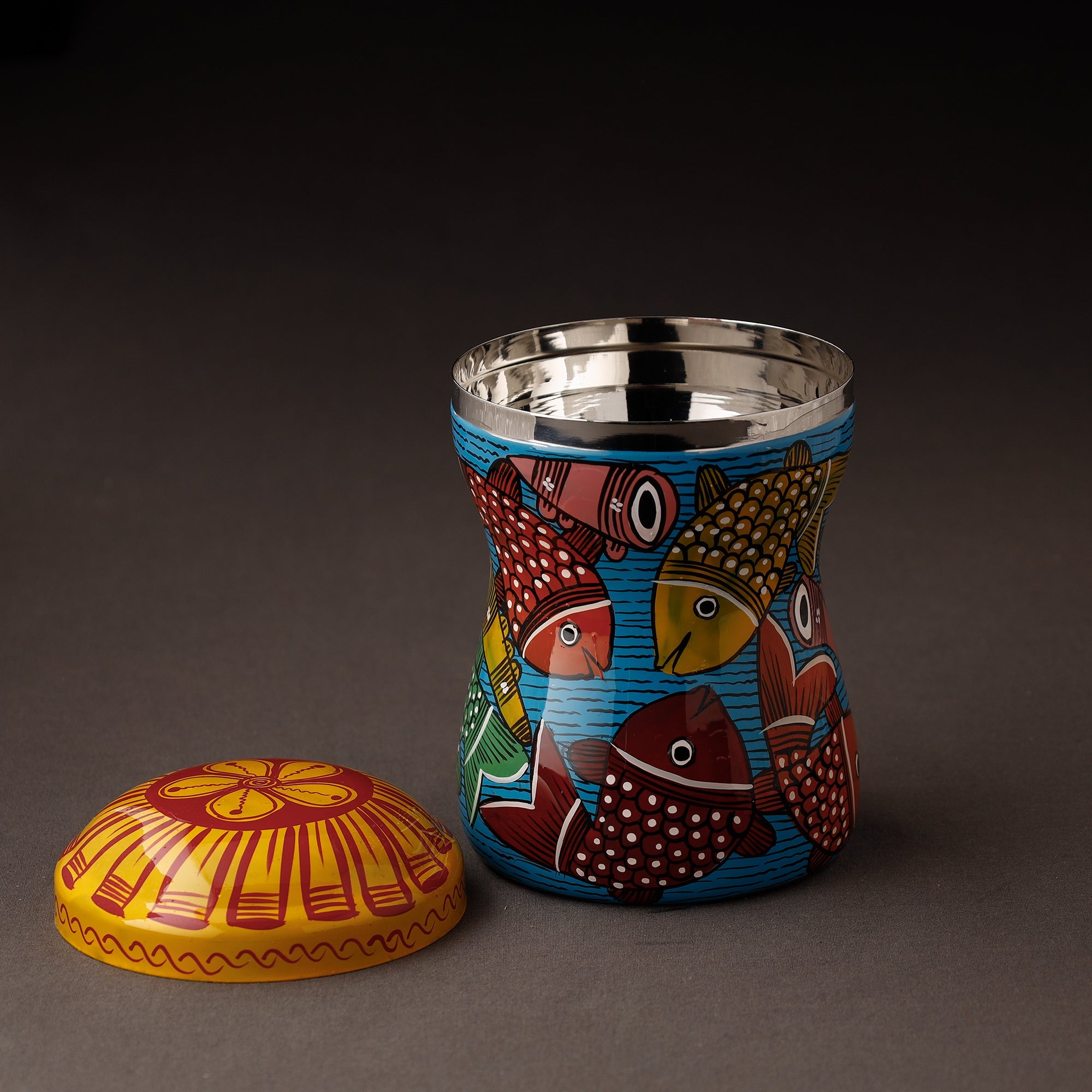 AAYAAS Bengal Patua Handpainted Stainless Steel Multi Utility Container - view 2