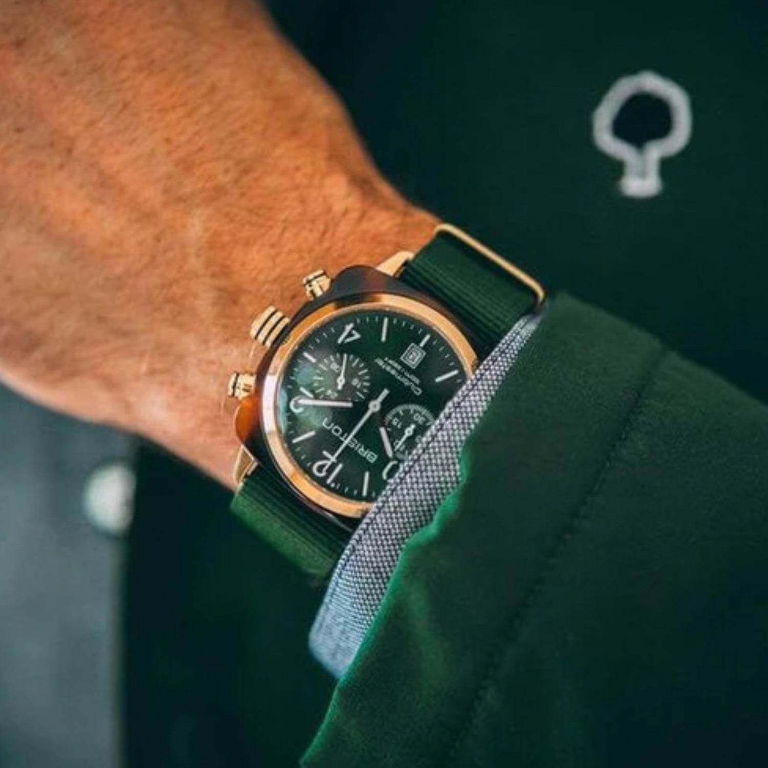 Briston Clubmaster Classic Men Quartz Green Dial Chronograph Nato Watch 15140.PYA.T.10.NBG - view 2