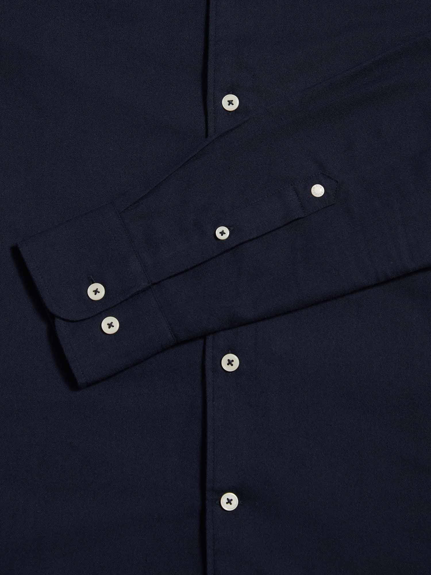 Peckham Rye Herringbone Spread Dark Sapphire Navy Flannel Shirt - view 8