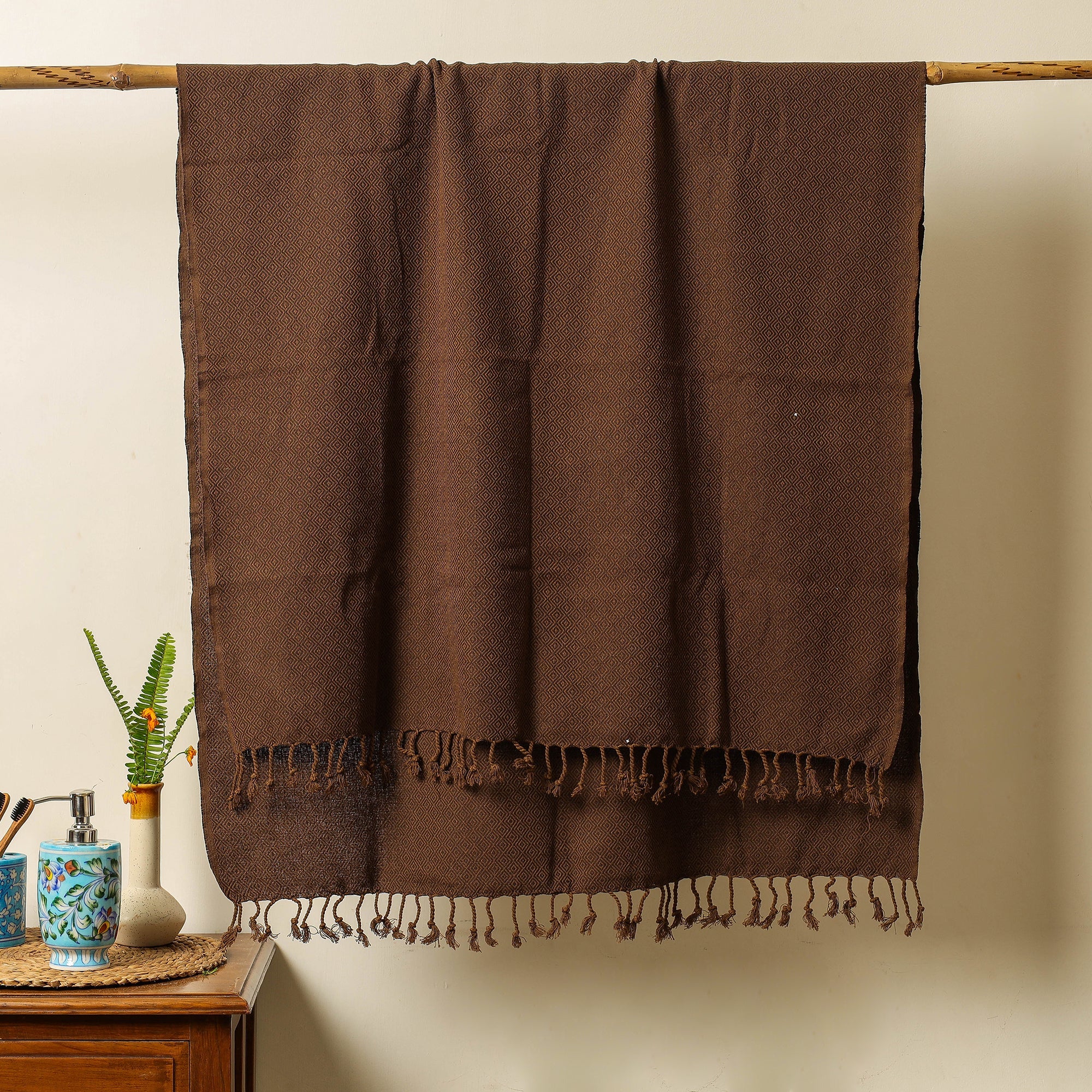 HANDLOOM VIRASAT Brown - Handloom Cotton Towel with Tassels from Bijnor by Nizam - view 4