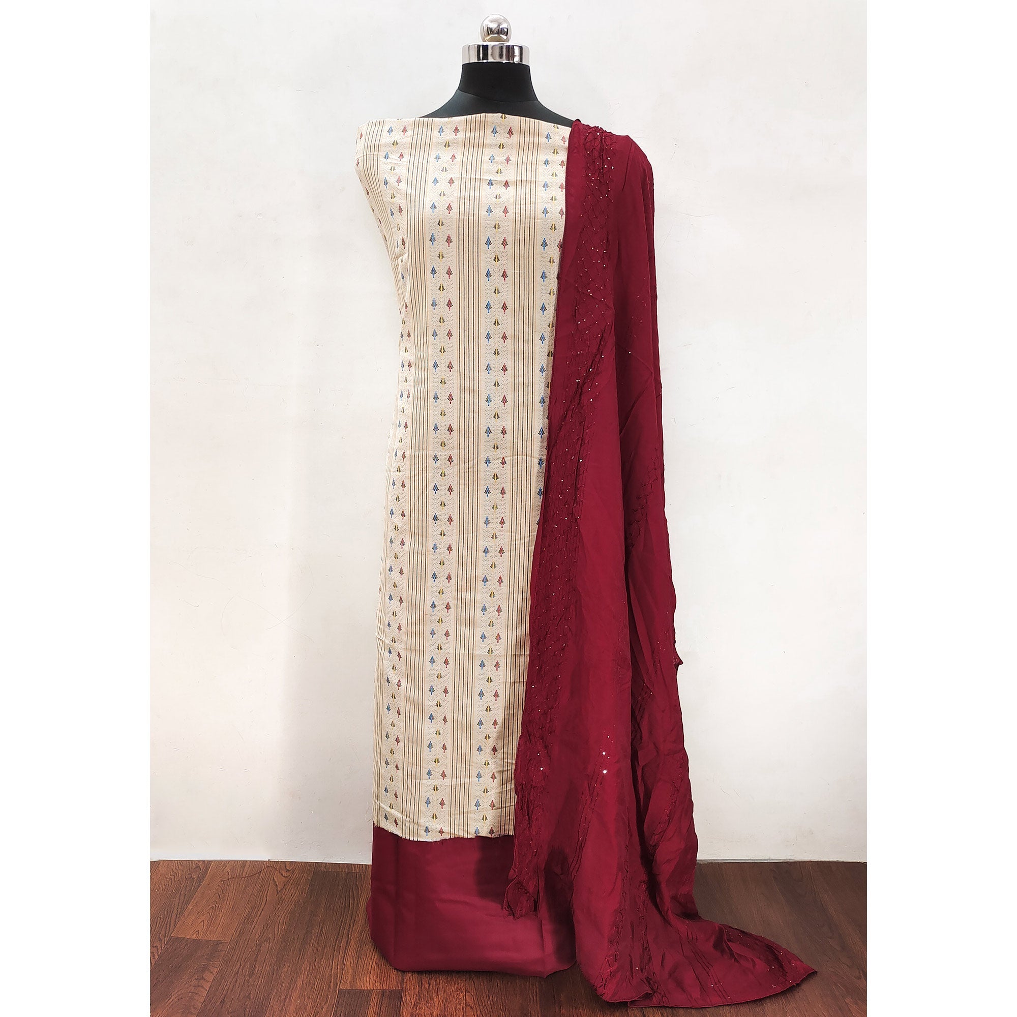 Peachmode Cream Woven Pure Cotton Dress Material - view 3
