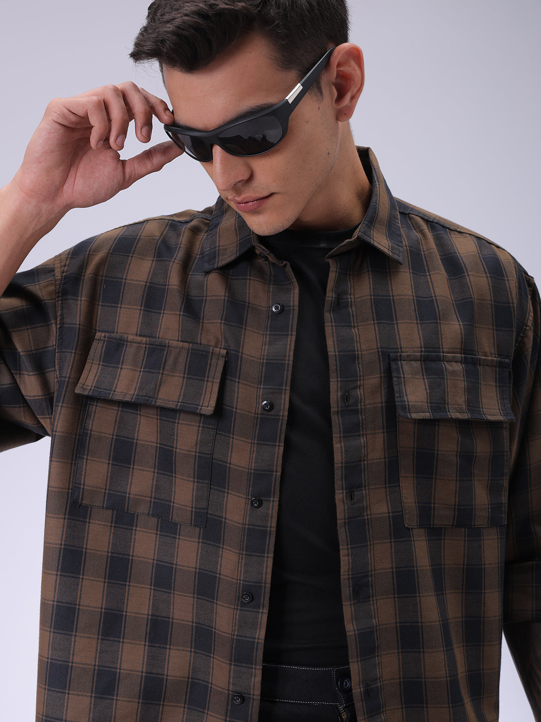 The Indian Garage Co Men's Olive Oversized Fit Checked Shirt