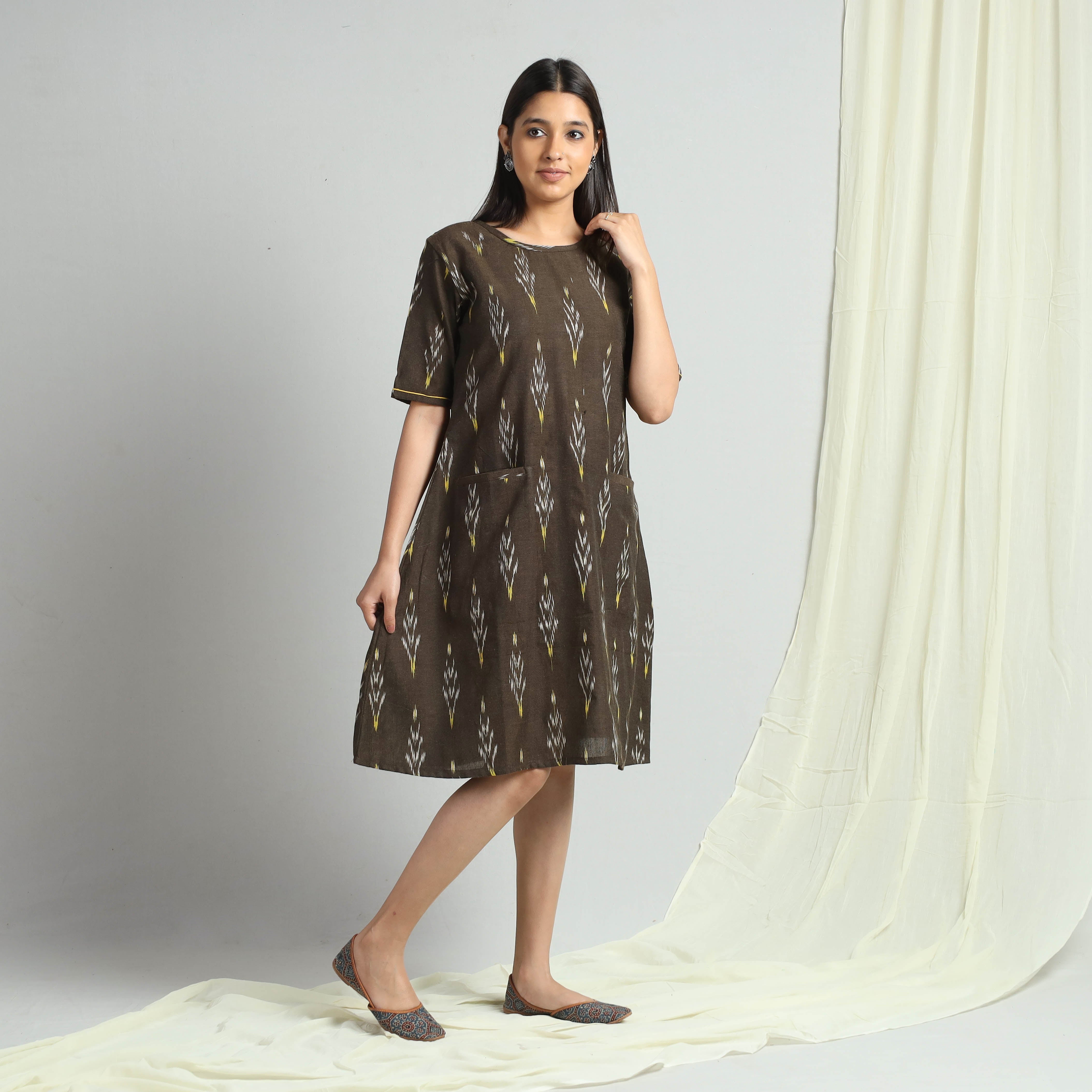 ITOKRI CASUALS Brown - Pochampally Ikat Weave Cotton Dress - view 3