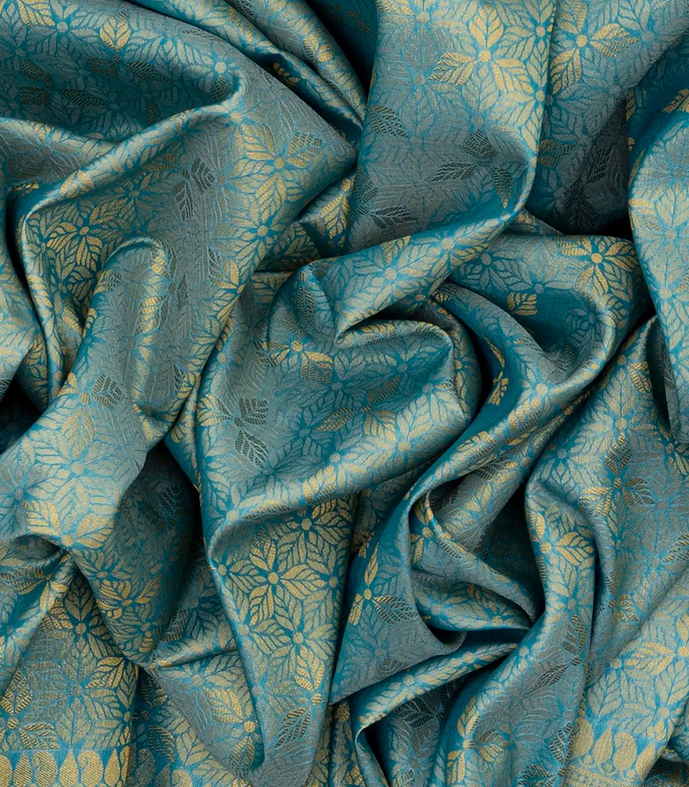 RmKV Blue Woven Art Dupion Saree With Floral Motifs-Blue - view 3