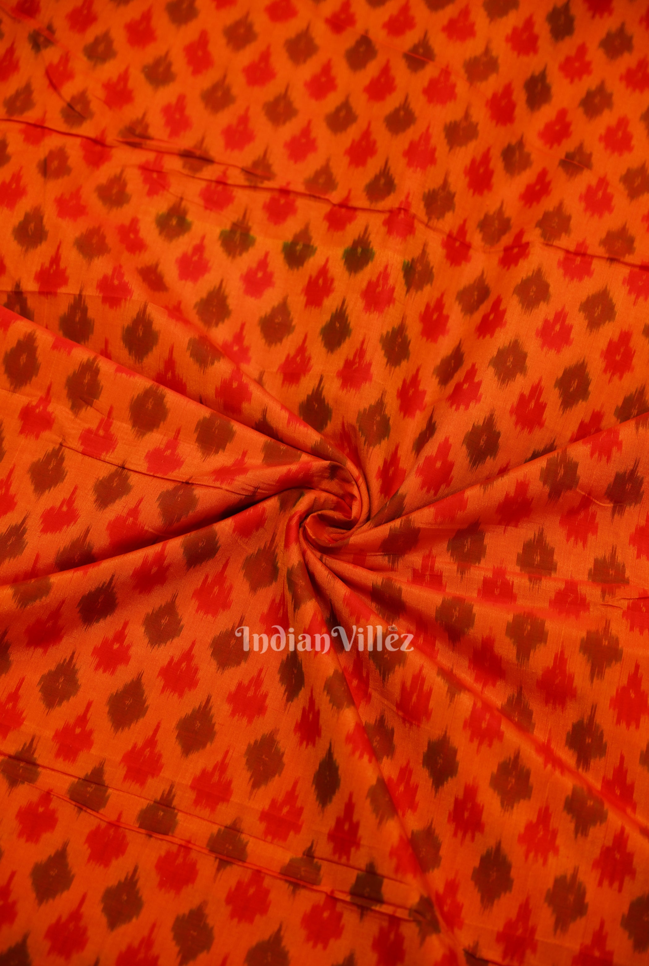 Cotton sico fabric – IndianVillèz Orange Dual Tone Pochampally Ikat Silk & Cotton (Sico) Fabric