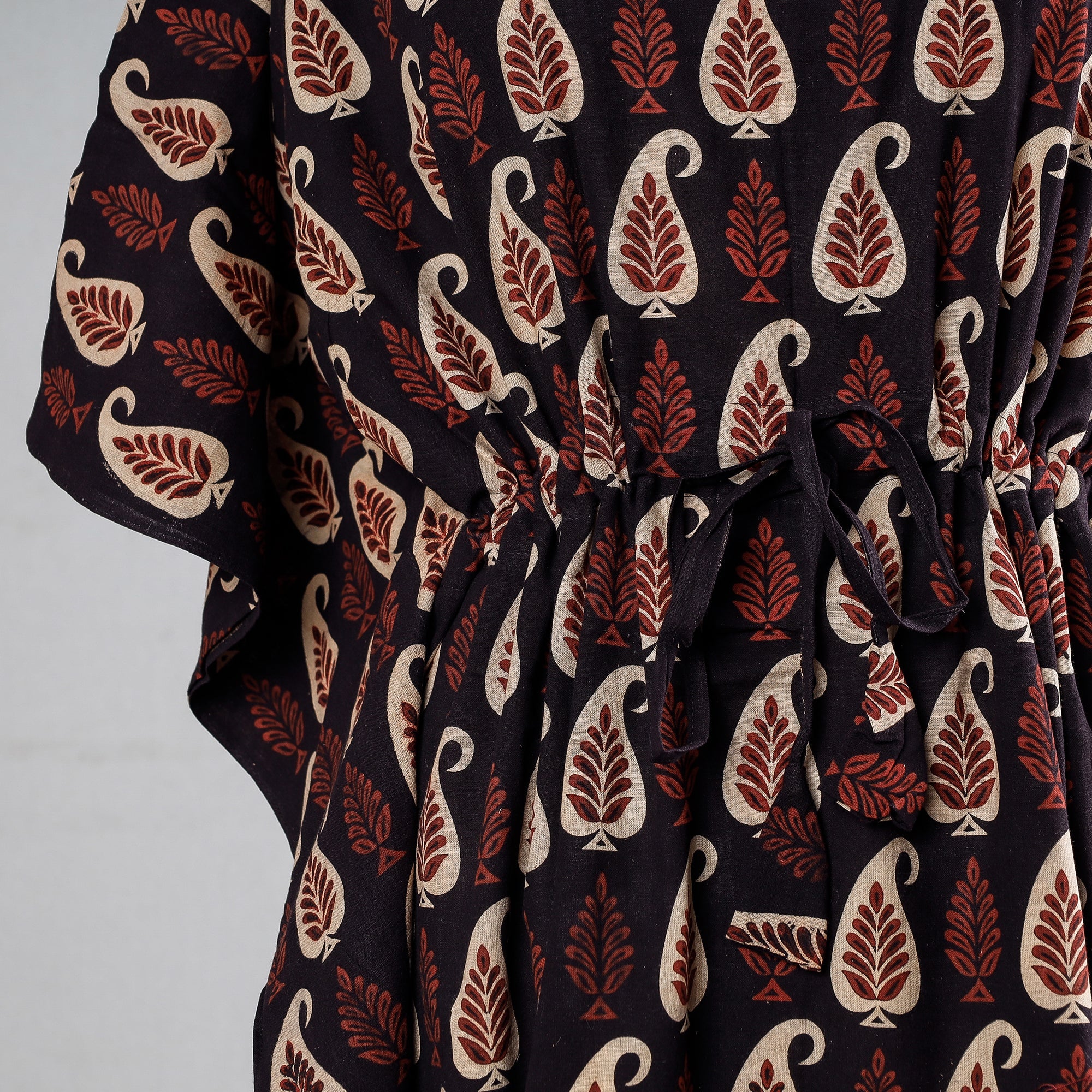 KACHCHH JI CHHAAP Black - Ajrakh Block Printed Cotton Kaftan with Tie-Up Waist (Medium) - view 3