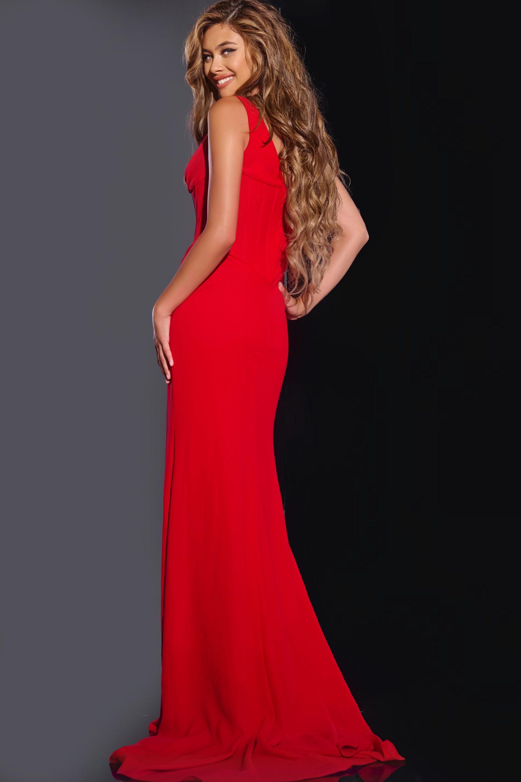 Sleeveless Corset A-line Slit Gown by Jovani 40783 - view 2