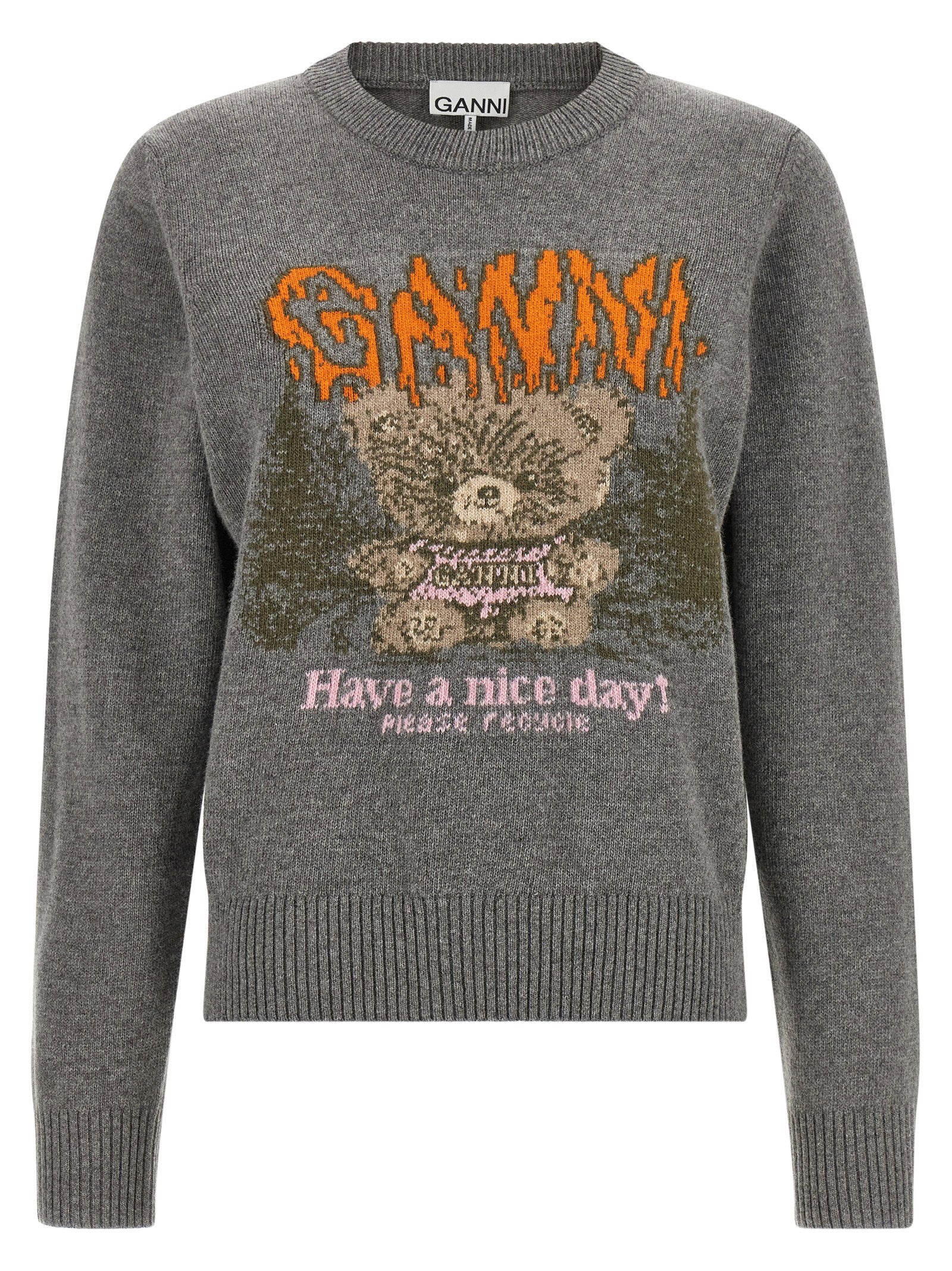 Ganni Sweater With Front Intarsia – 80% wool, 20% polyamide