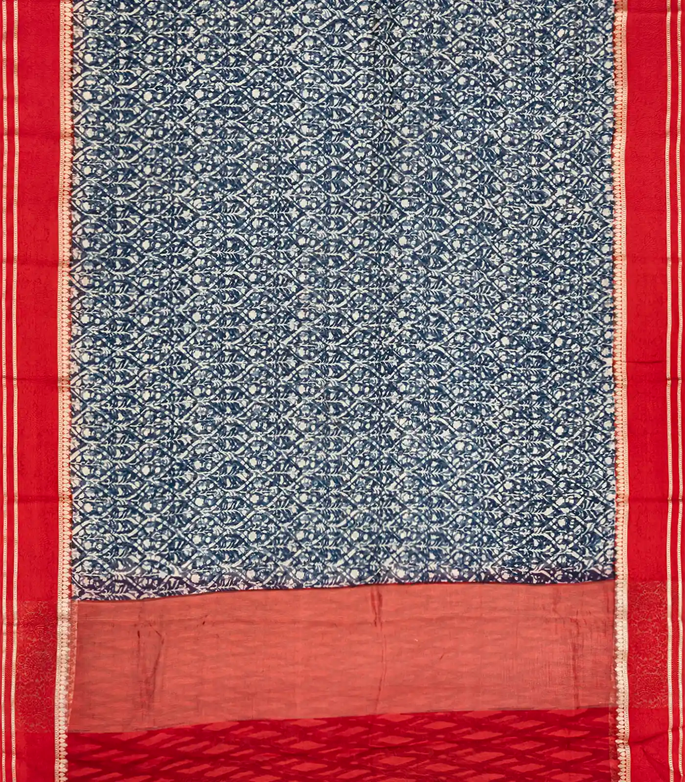 RmKV Blue Chanderi Cotton Saree With Printed Jaal & Contrast Border-Blue - view 2