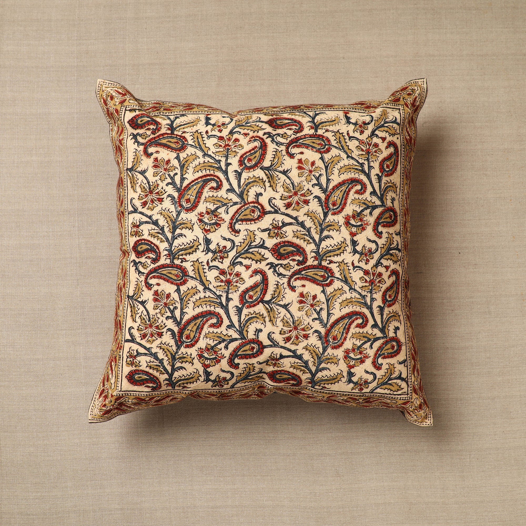 PITCHUKA SRINIVAS KALAMKARI PEDANA Beige - Original Pedana Block Print Cotton Kalamkari Cushion Cover 19