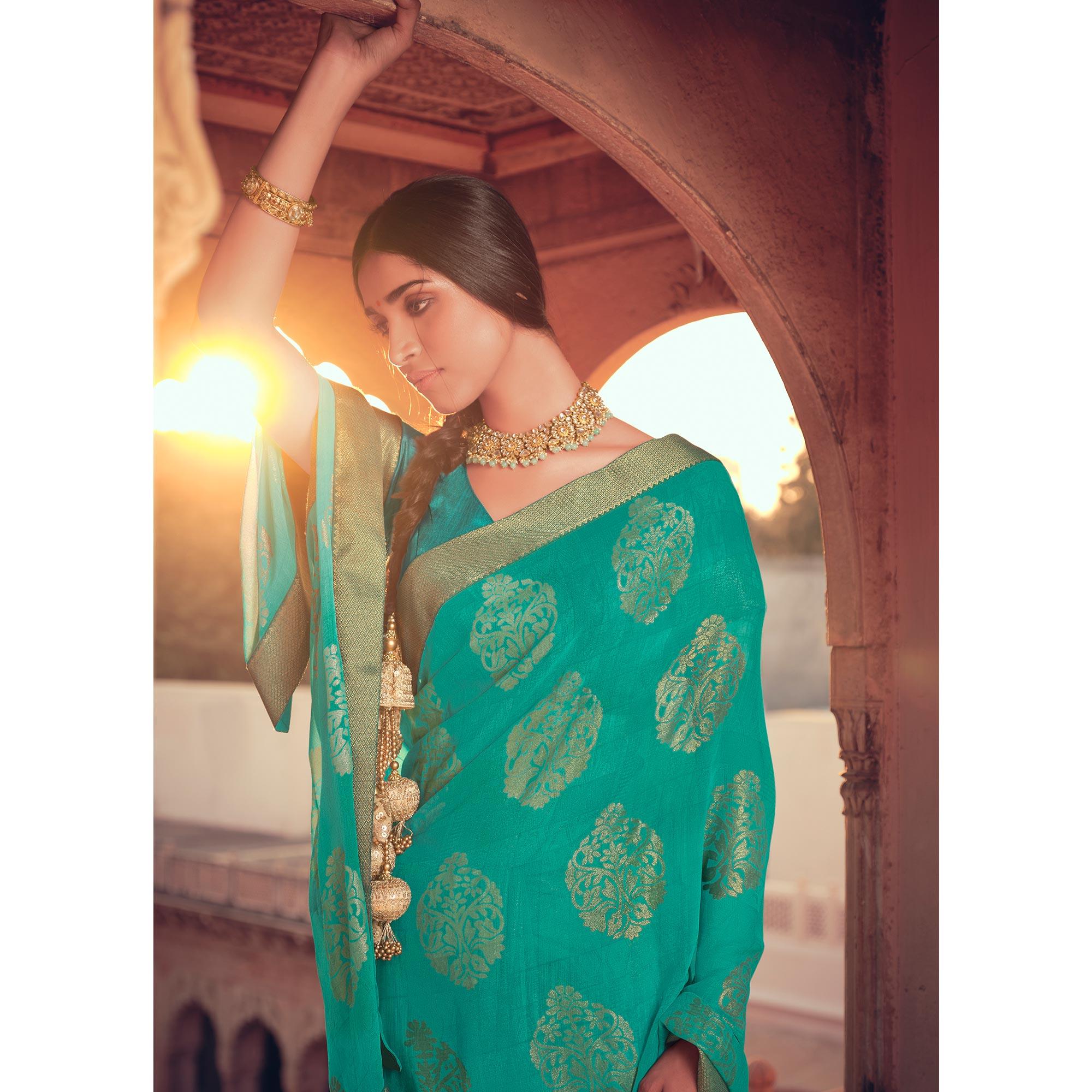 BlackTree green-festive-wear-fancy-smoke-printed-georgette-saree-fancy-lace-127603 - view 2