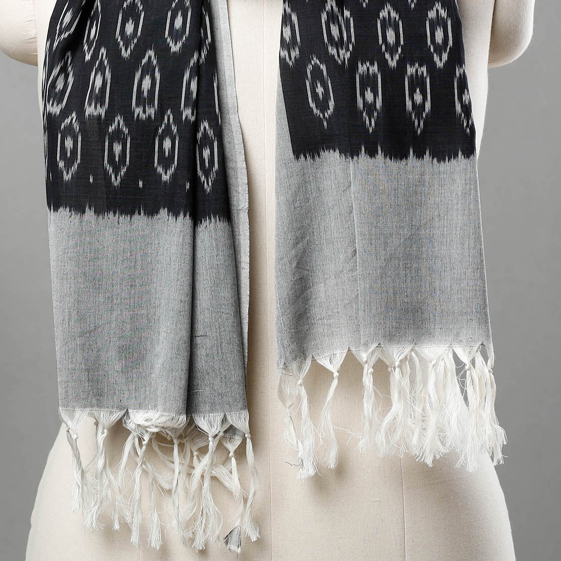 IKAT WEAVES BY EDEM CHANDANA Black - Handloom Mul Cotton Pochampally Ikat Stole - view 2