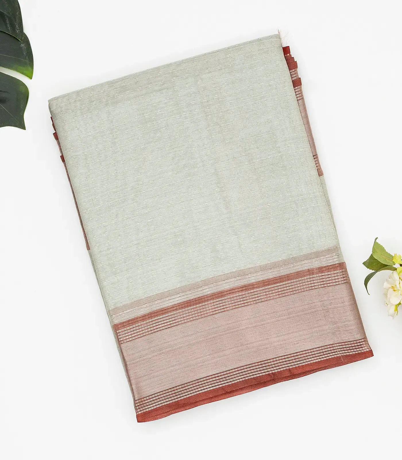 RmKV Grey Blended Tussar Tissue Saree With Red Border-Grey