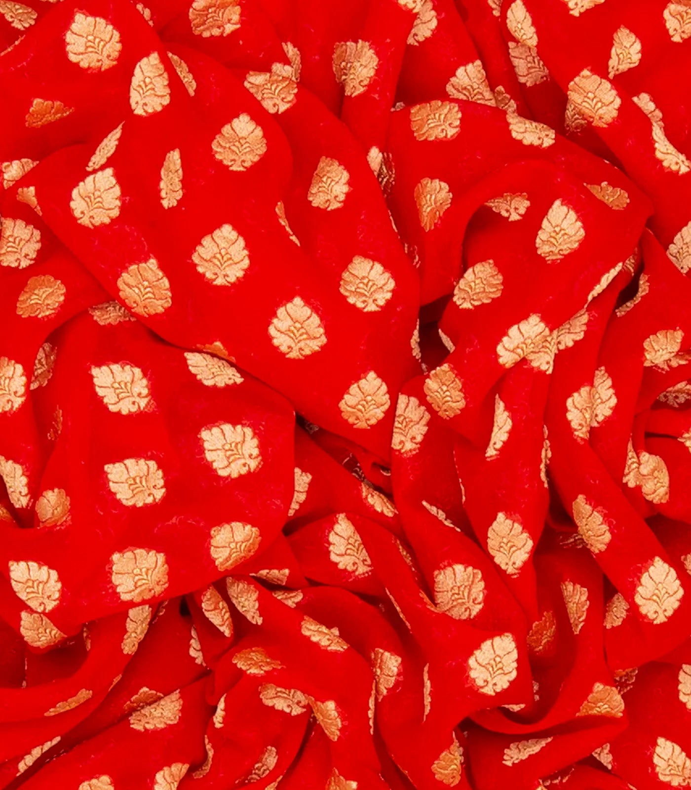 RmKV Red Handloom Banarasi Khaddi Georgette Saree With Floral Motifs & Green Border-Red - view 4