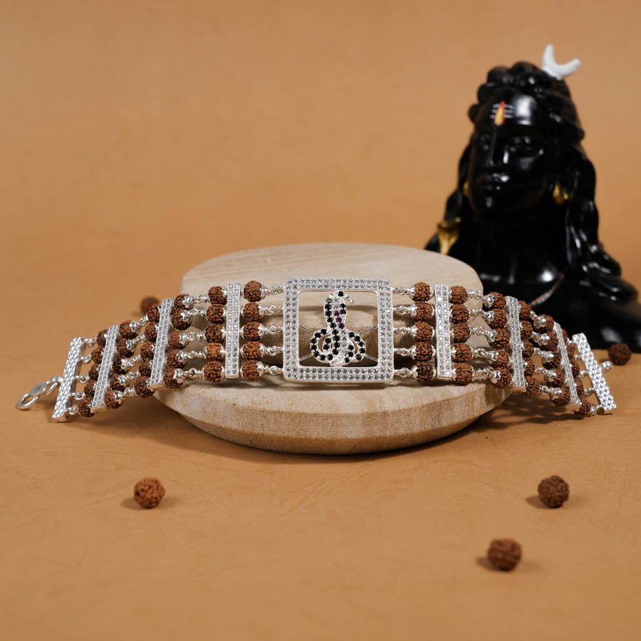 Prinjal Jewellers Rudraksha Silver Goga Five Lines Bracelet - view 2