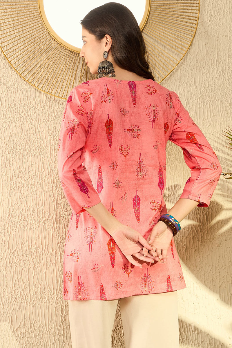 Ahika Pink Cotton Blend Floral Printed Peplum Tunic VT1284 - view 4