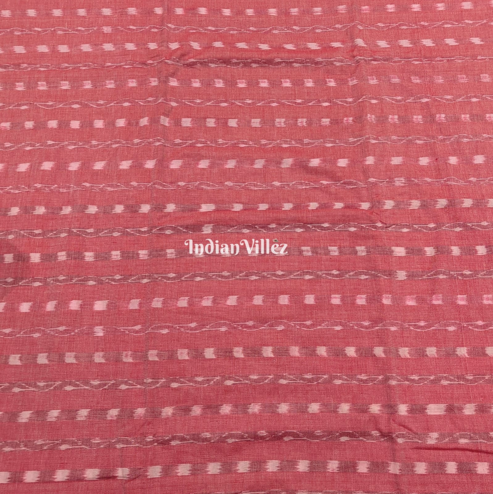 IndianVillèz Peach Tipa Design Sambalpuri Ikat Cotton Fabric - view 2