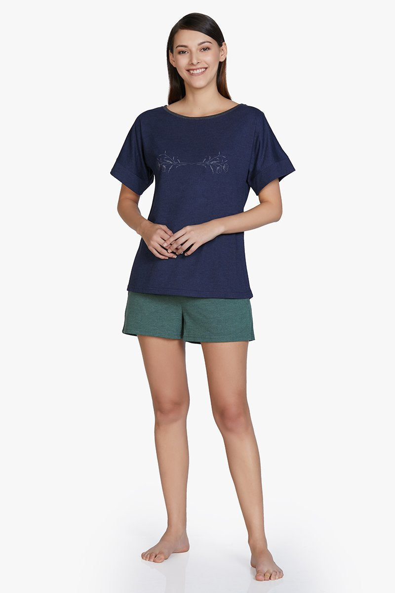 Amante Cotton Blend Sleep T-shirt - Navy - view 5