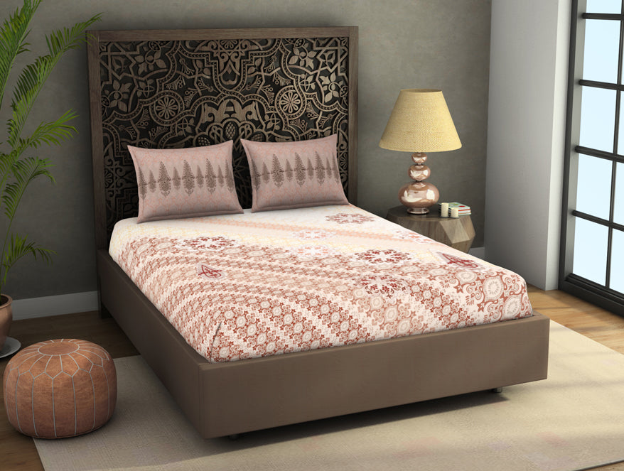 Spaces India Ornate Brown 100% Cotton King Size Bedsheet Rangana Digital - By Spaces - view 3