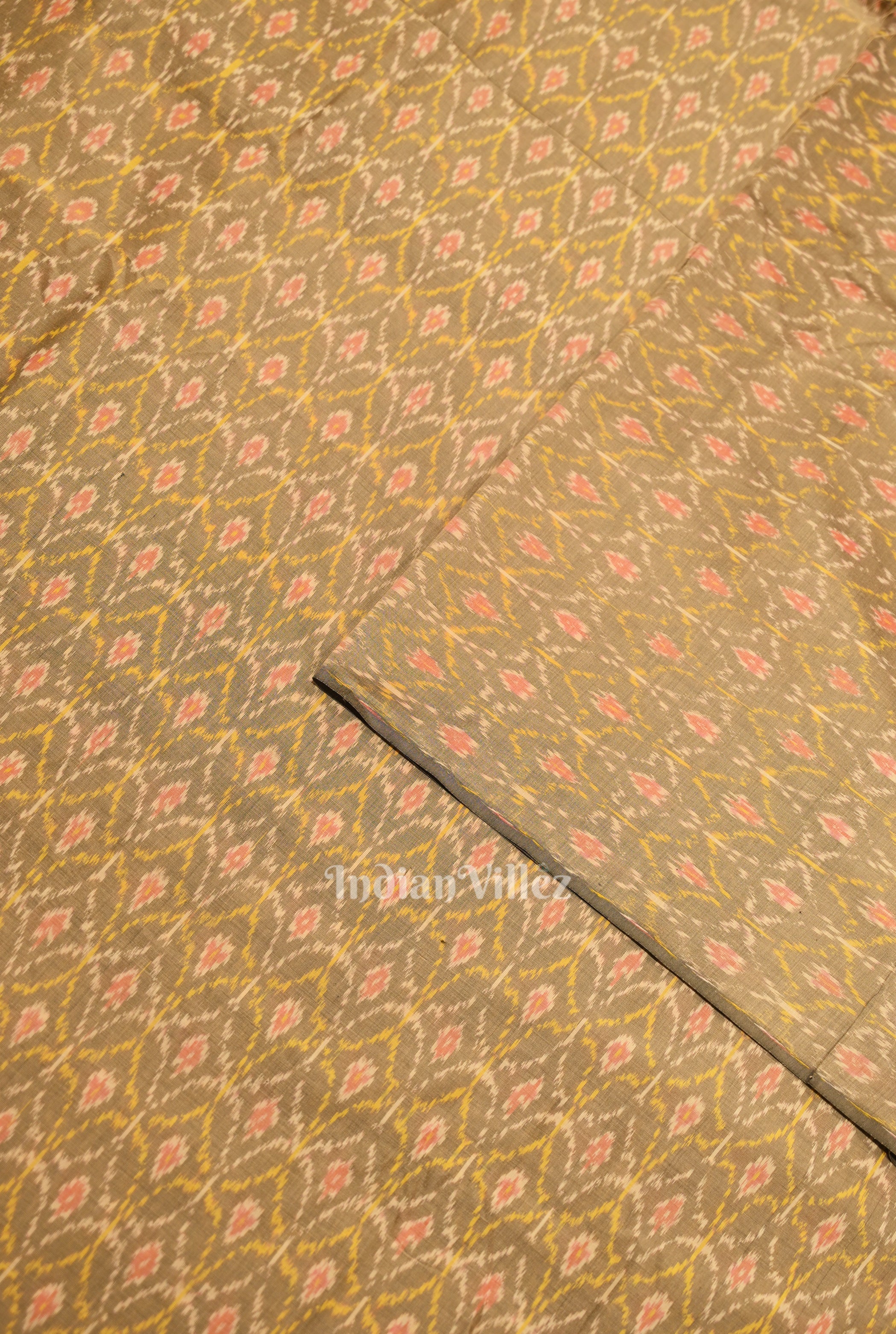 IndianVillèz Brownish Gray Pochampally Ikat Silk Cotton (Sico) Fabric - view 2