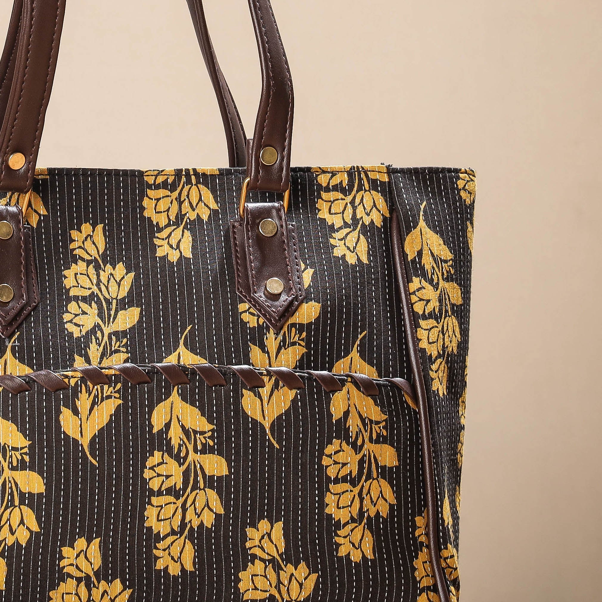 KACHCHH JI CHHAAP Brown - Handcrafted Cotton Running Sticth Shoulder Bag - view 2